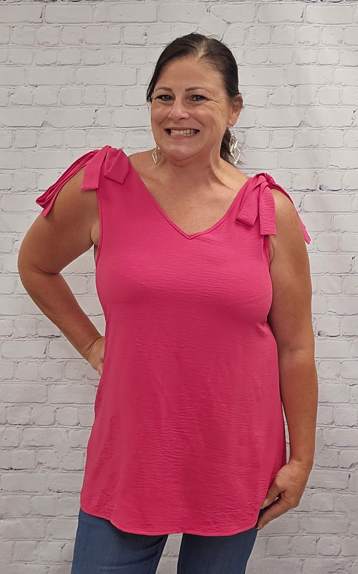 Fushia Tie Sleeve Tank Top