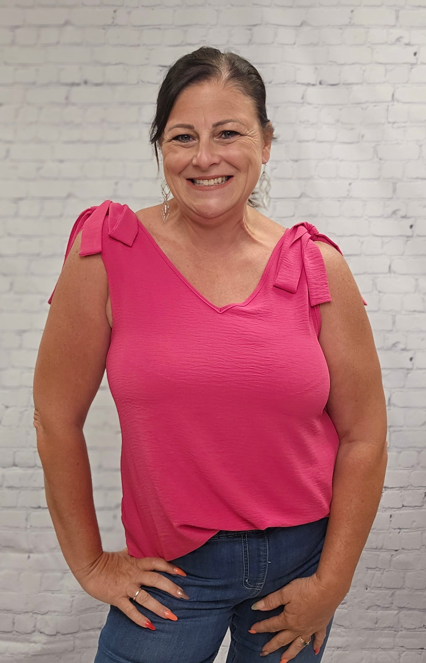 Fushia Tie Sleeve Tank Top