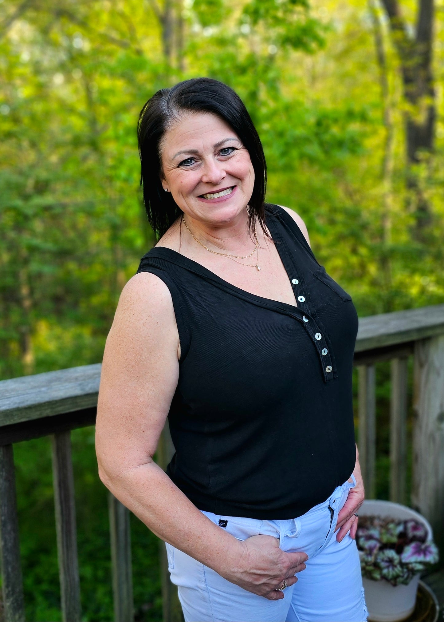 buttoned v neck tank