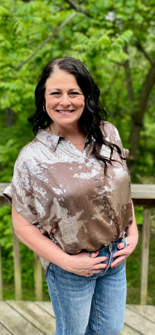 Button Up Shimmer Top