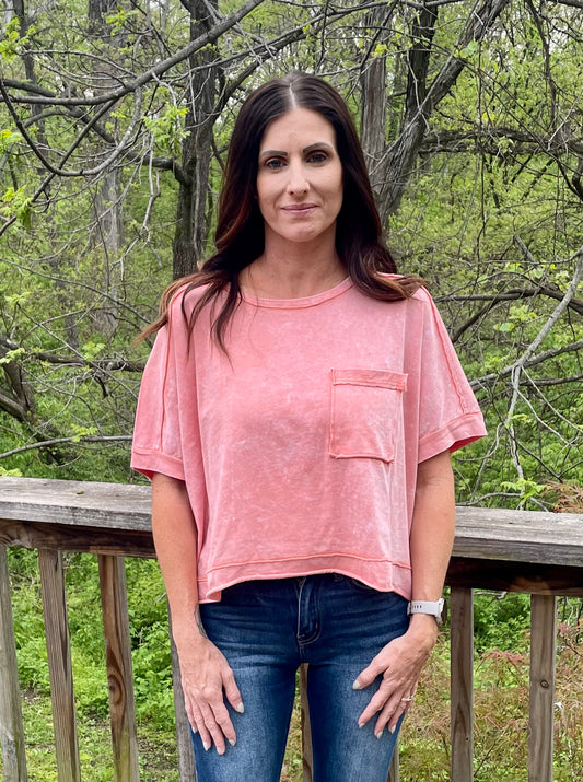 Oversized Washed Peach Pocket Tee