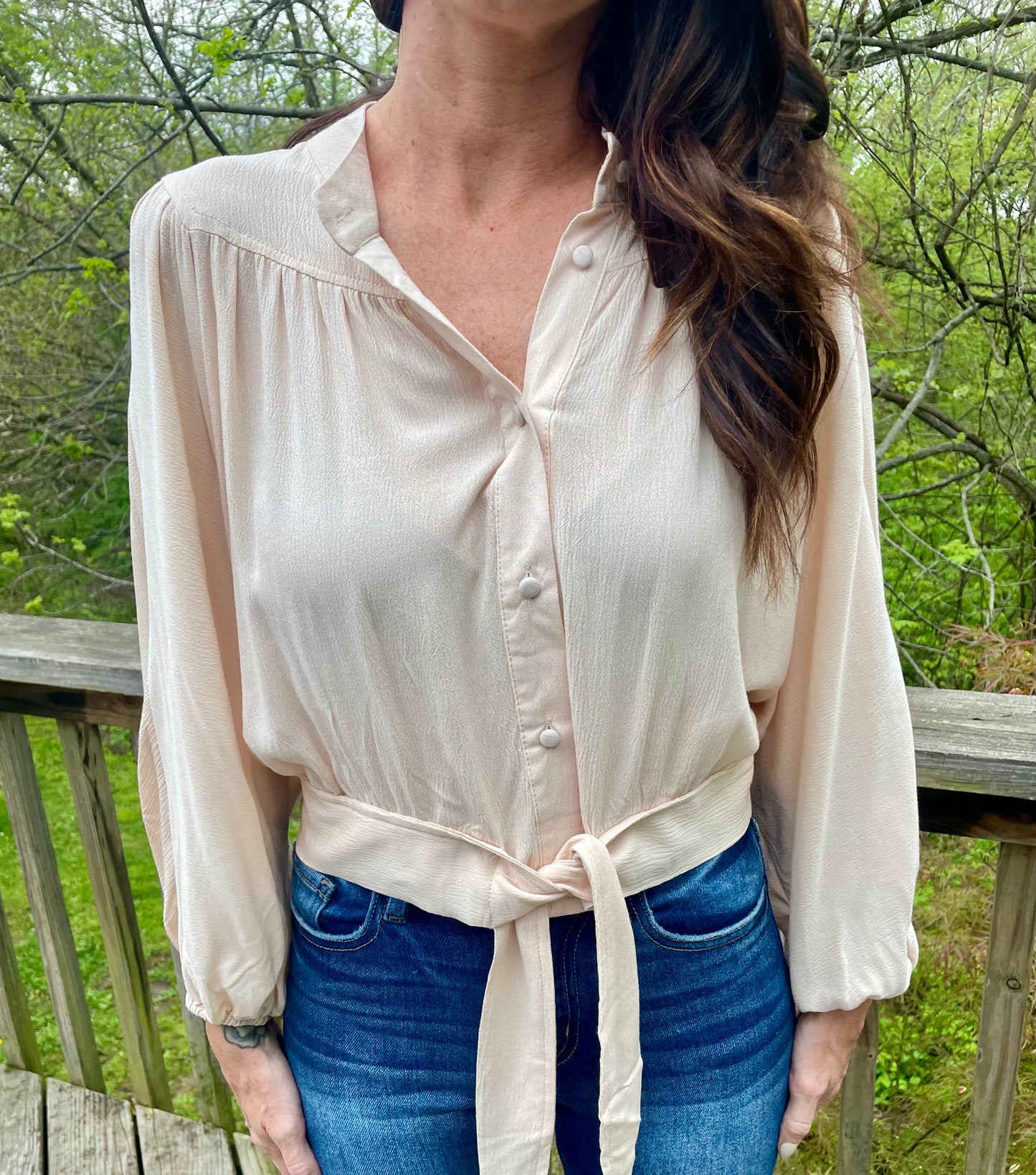 Off White Cropped Button Up