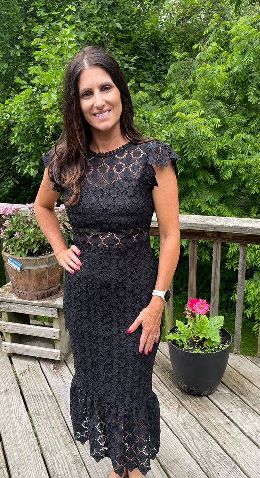 Black Eyelet Midi Dress