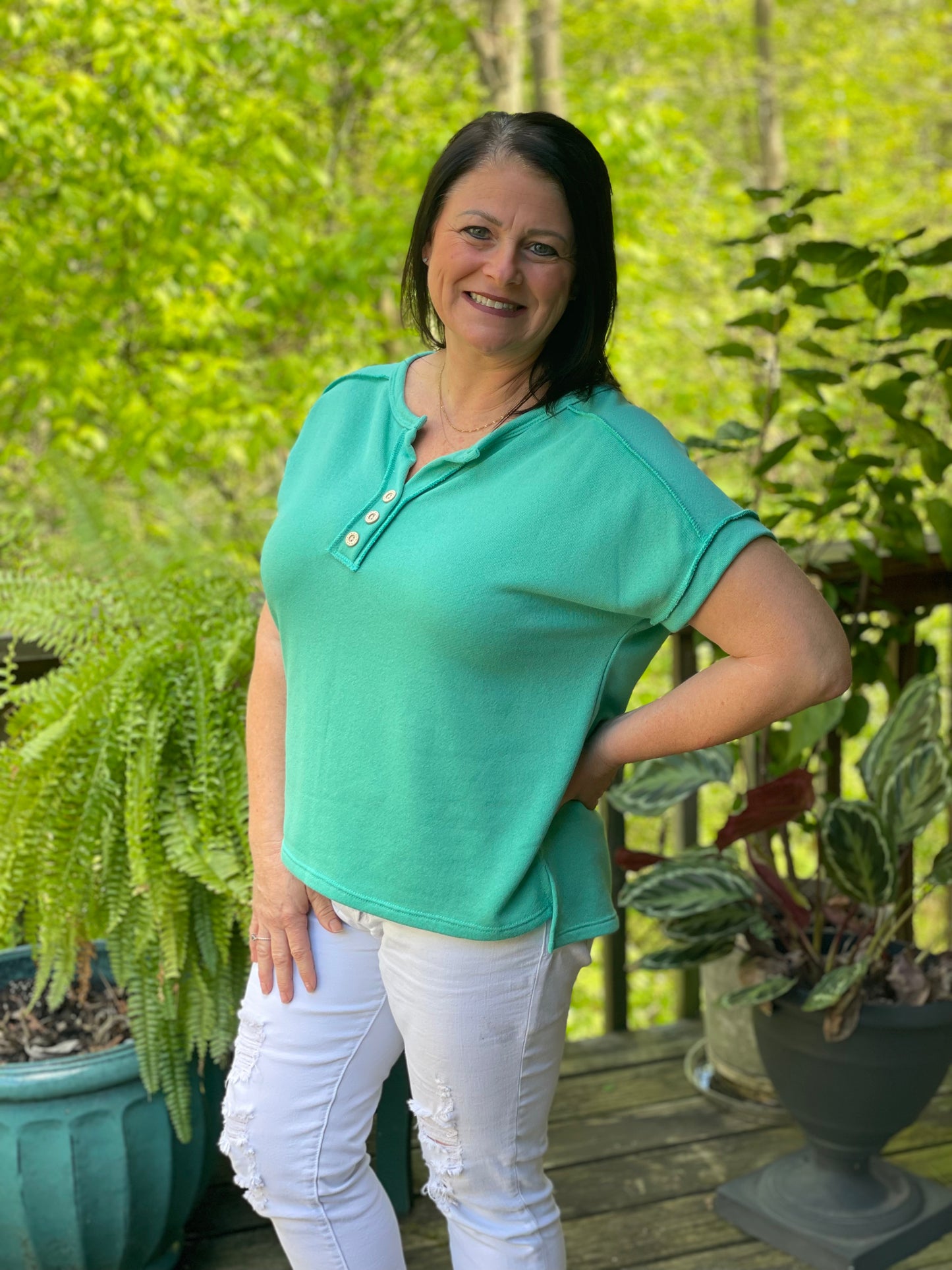 Teal Button Shirt w/ Seam Detail