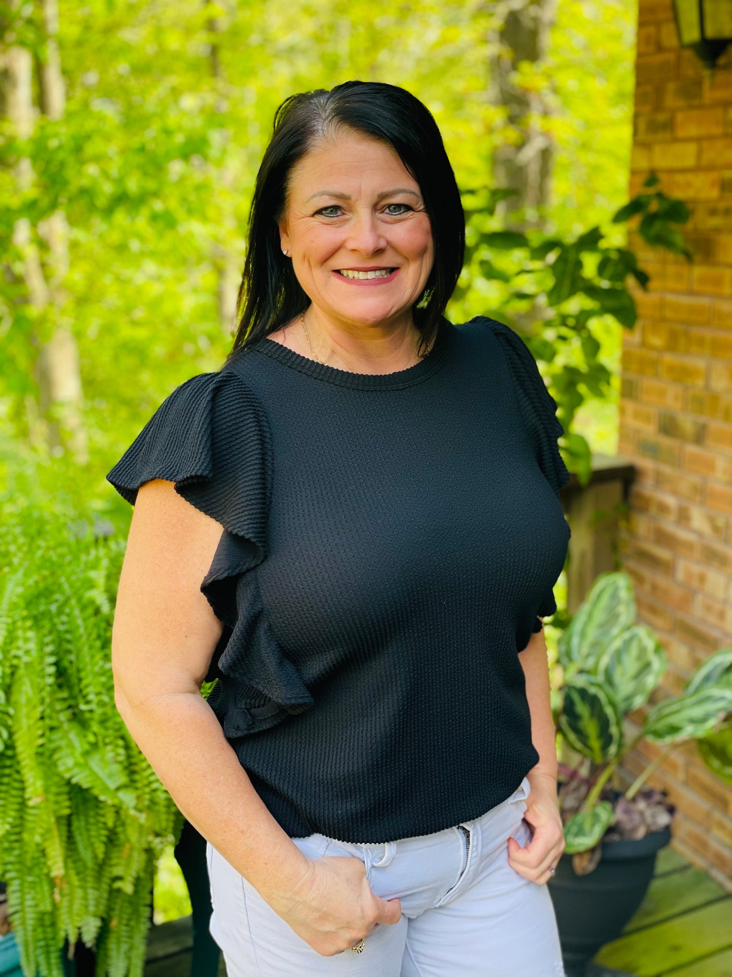 Button down ruffled sleeves