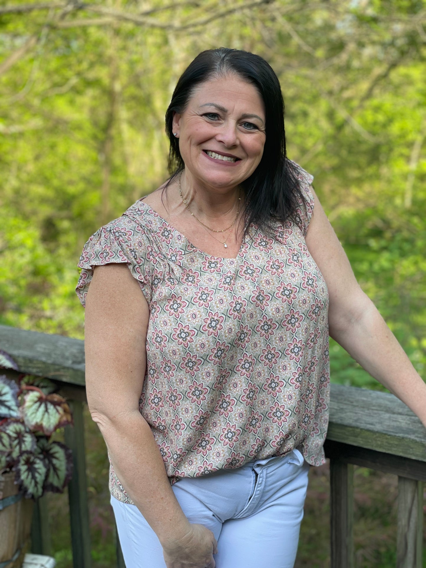 Floral Print Ruffled Sleeve Shirt