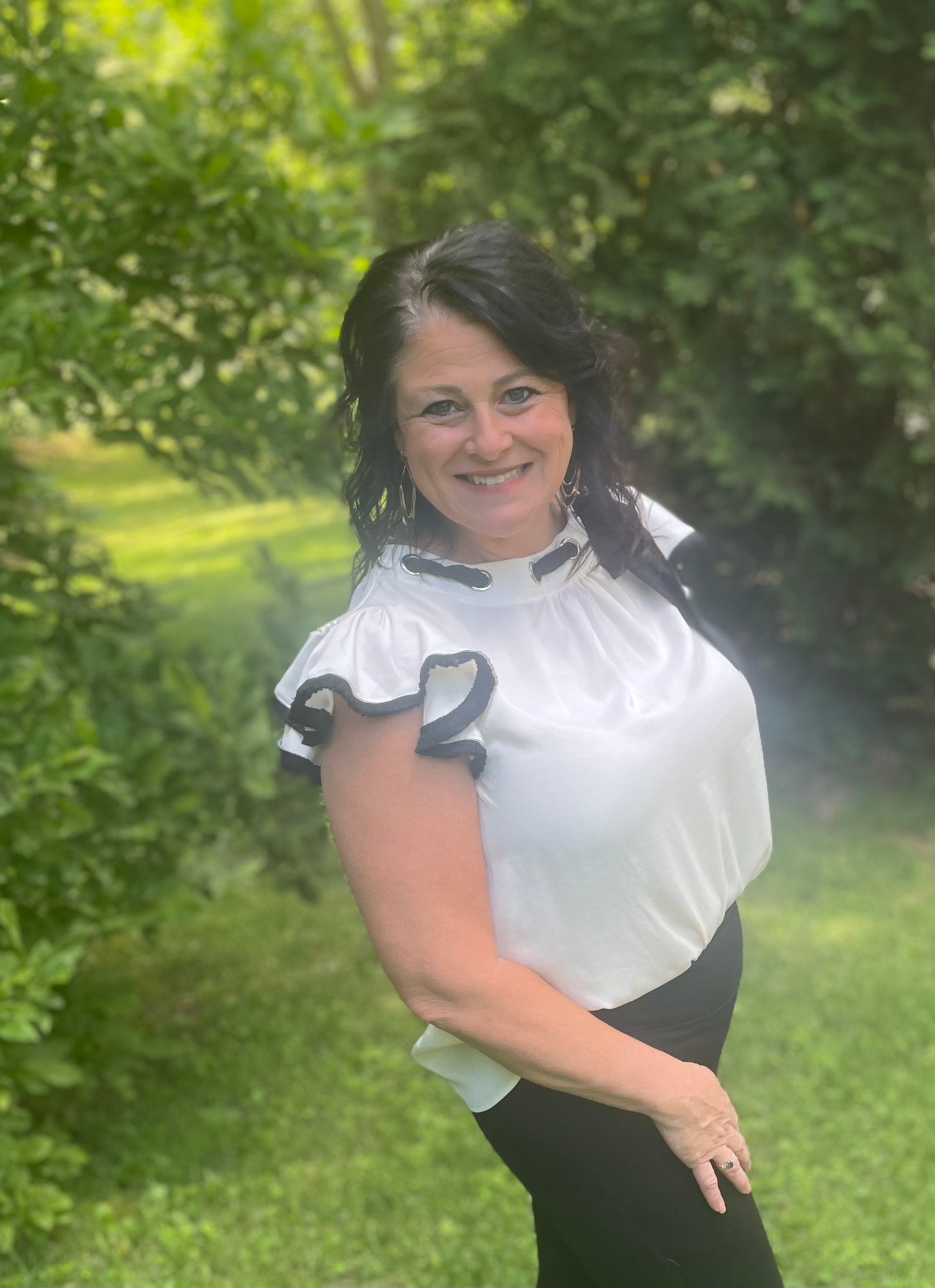 Ribbon Ruffle Sleeve Top