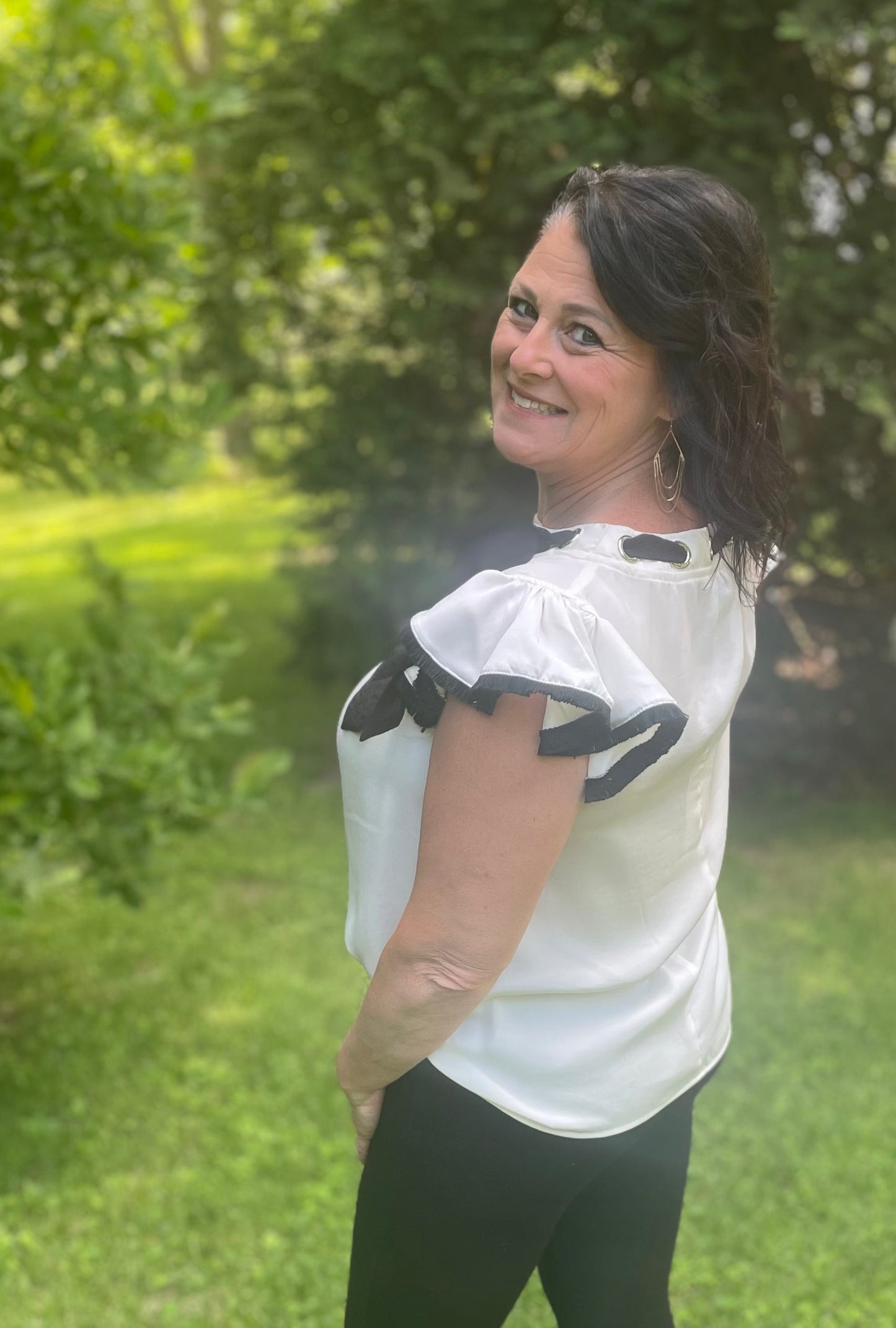 Ribbon Ruffle Sleeve Top