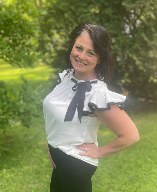 Ribbon Ruffle Sleeve Top