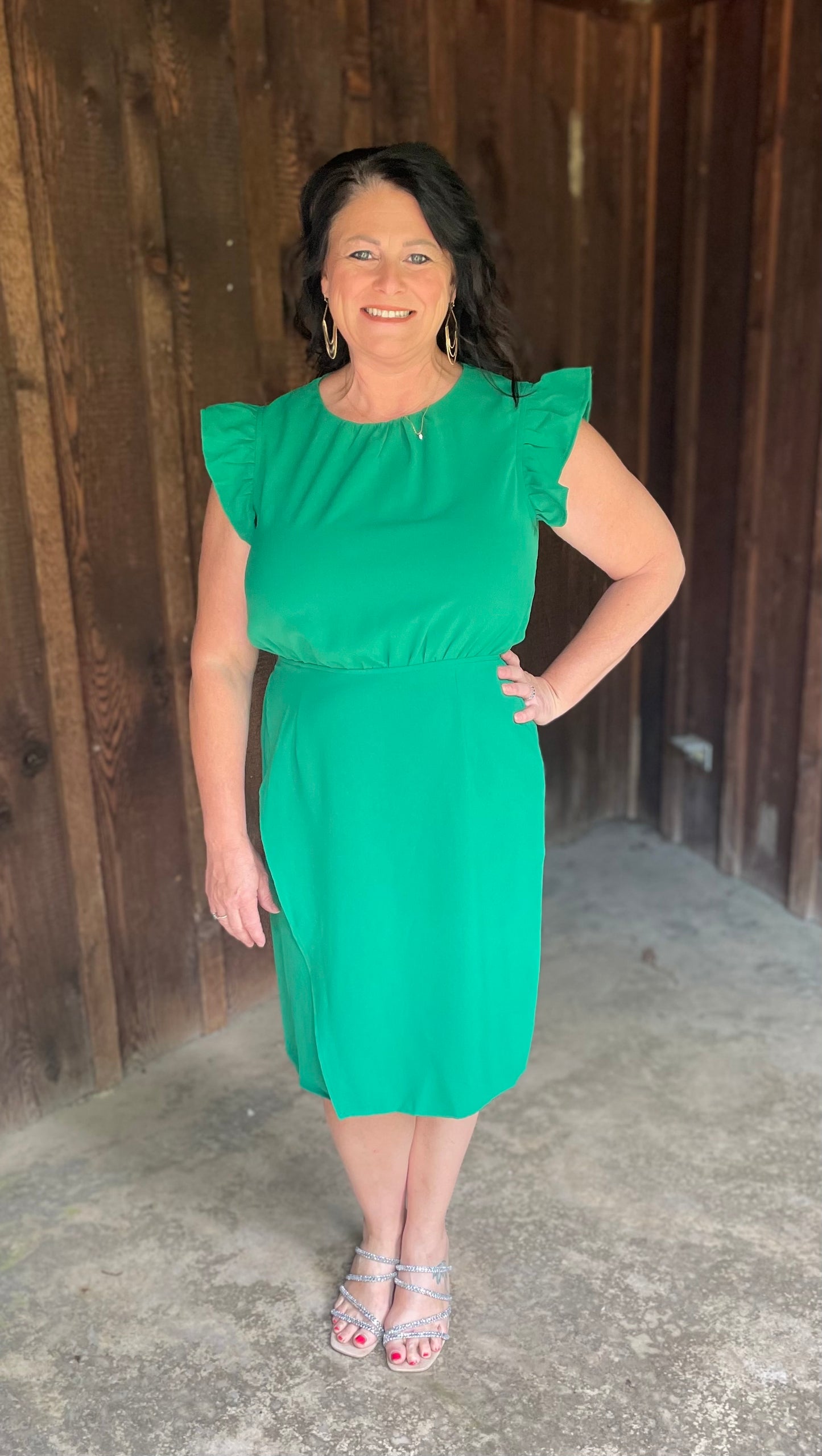 Green Ruffle Sleeve Dress