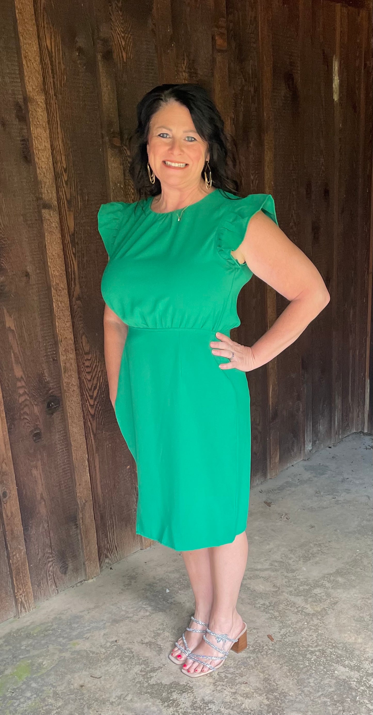Green Ruffle Sleeve Dress