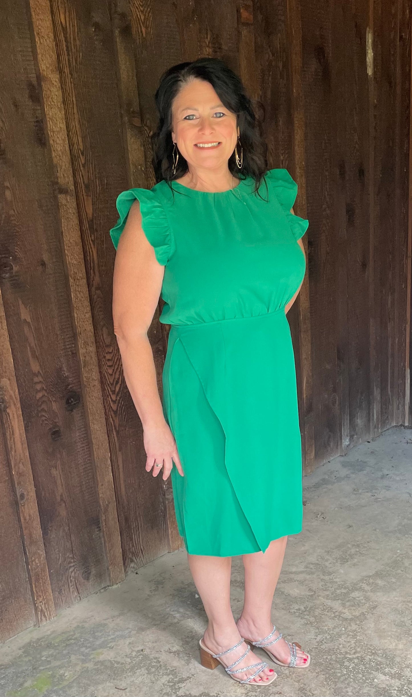 Green Ruffle Sleeve Dress