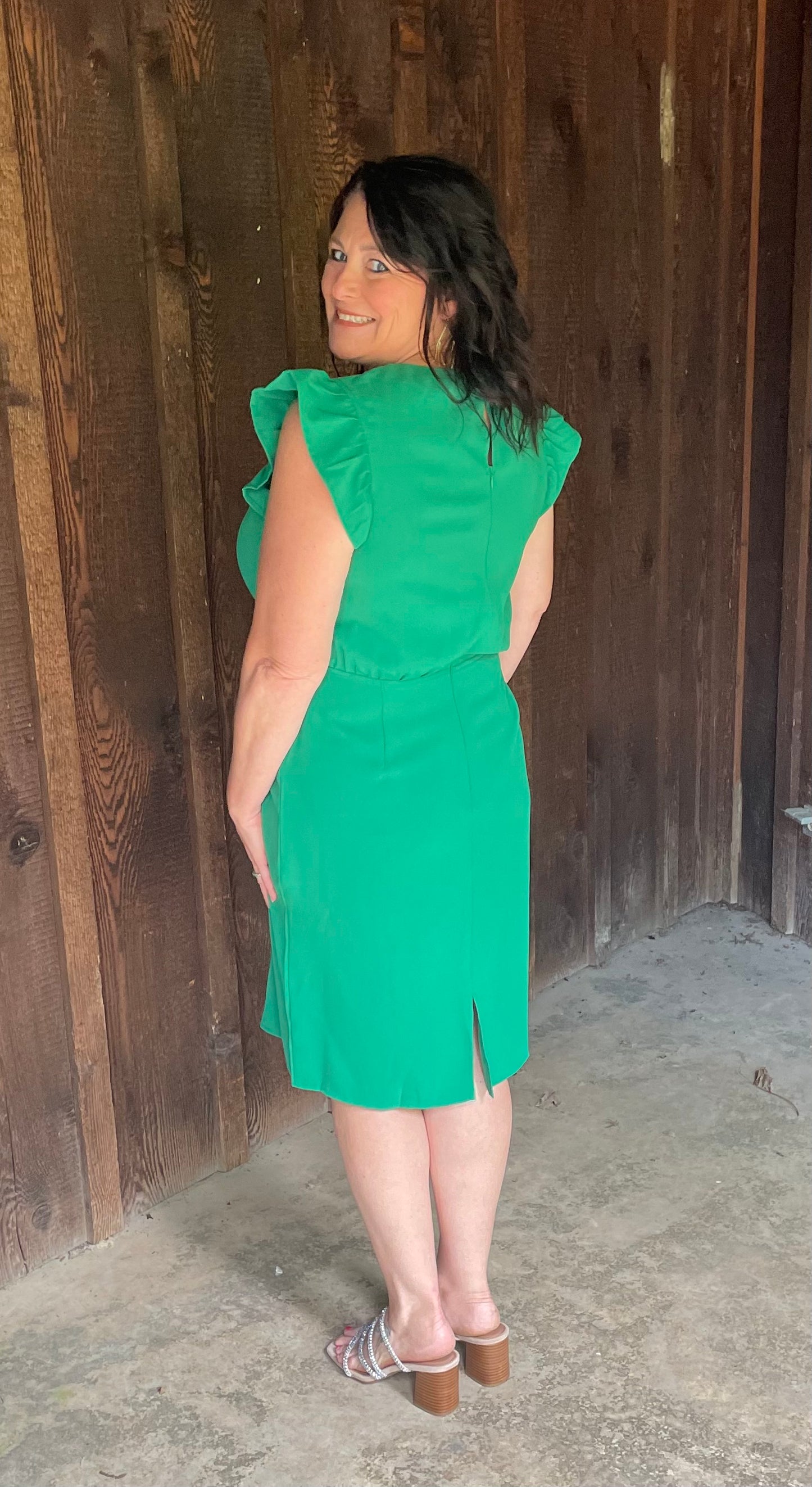 Green Ruffle Sleeve Dress