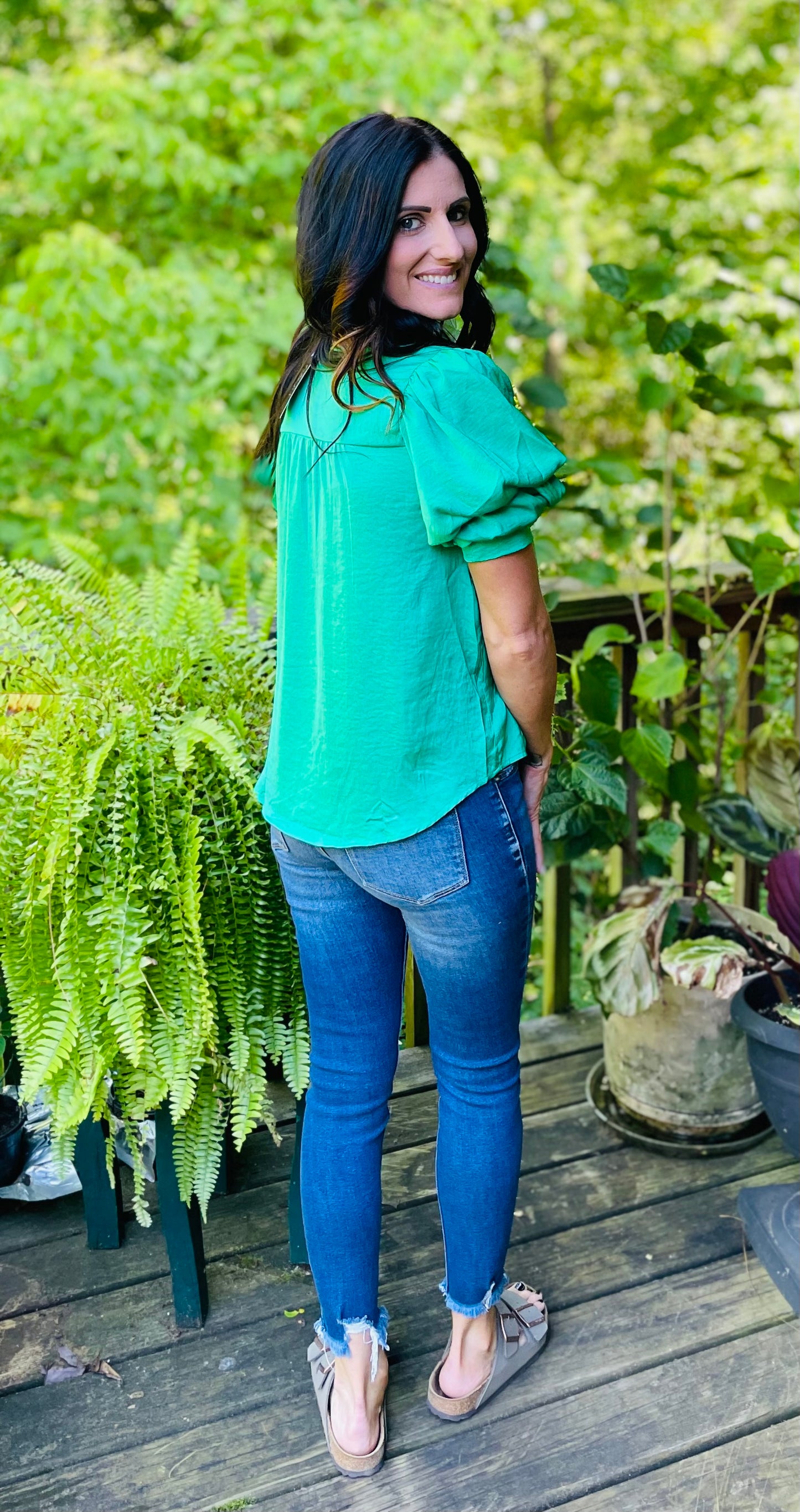 Green Ruffle Sleeve Top