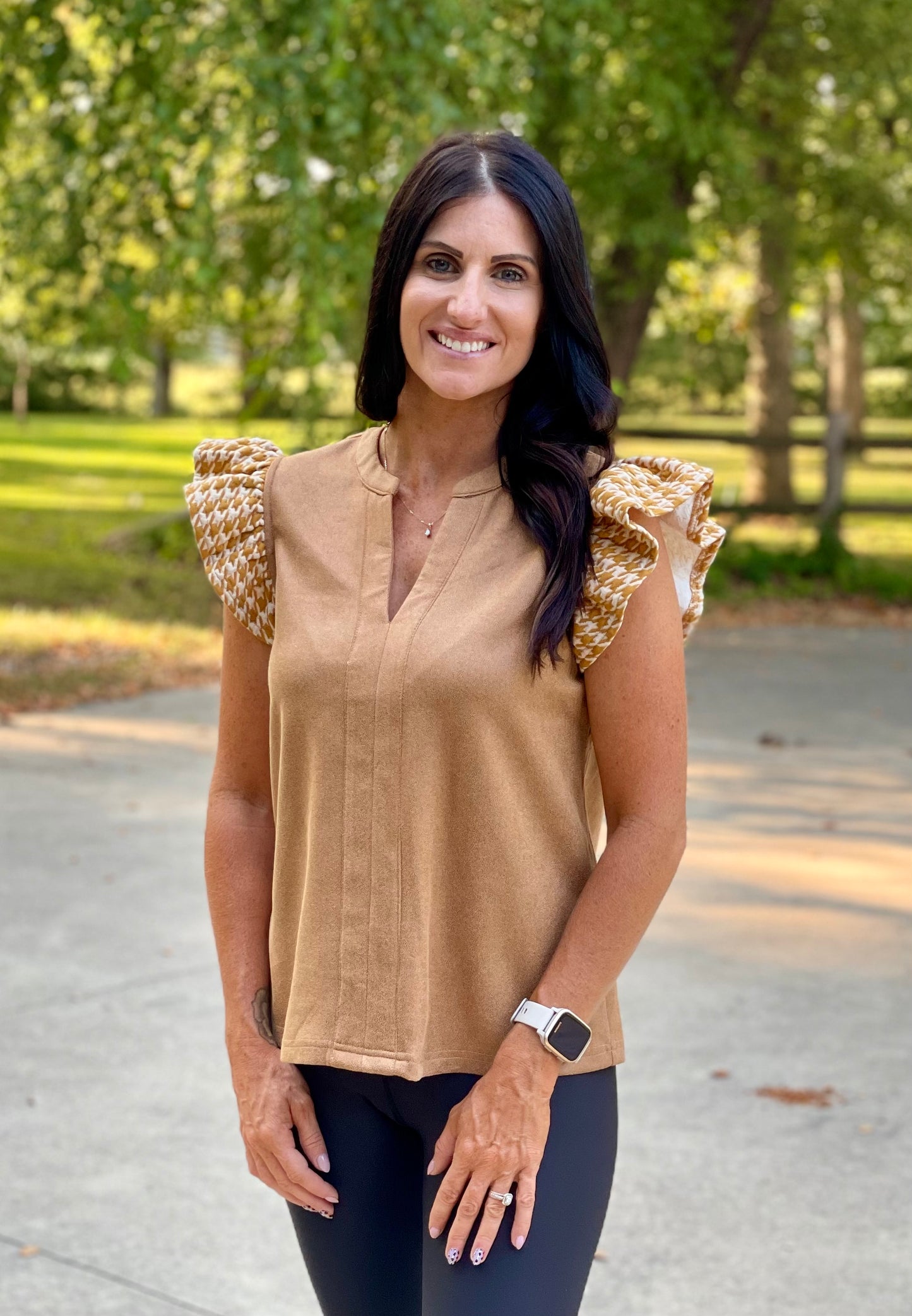 Caramel Colored Ruffle Sleeve Blouse