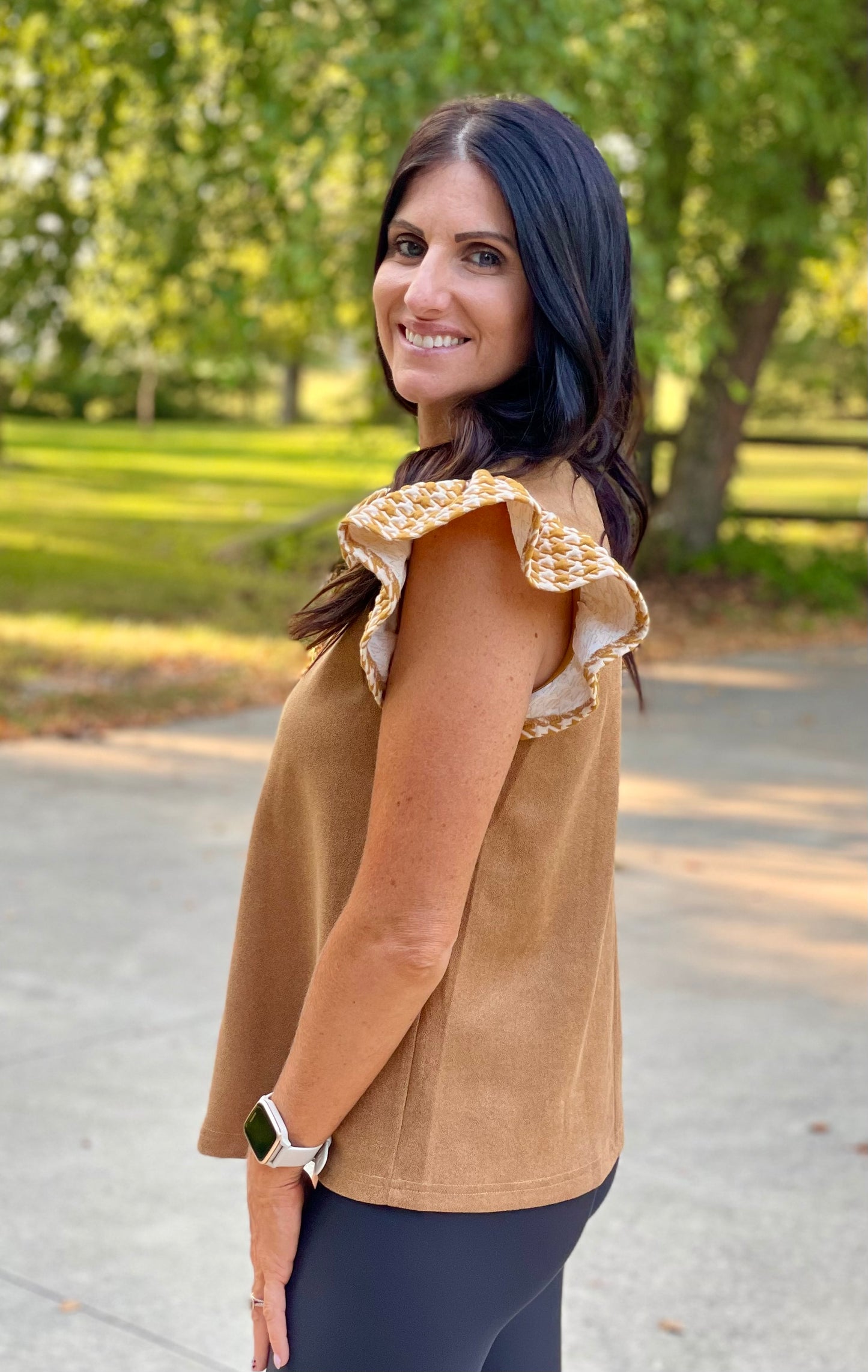 Caramel Colored Ruffle Sleeve Blouse