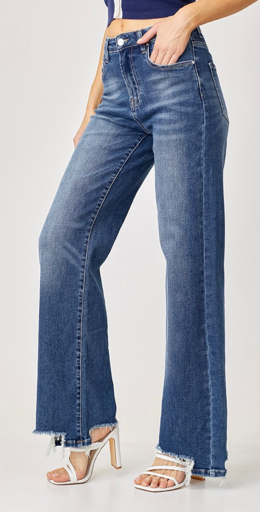 Risen High Rise Wide Leg Jeans