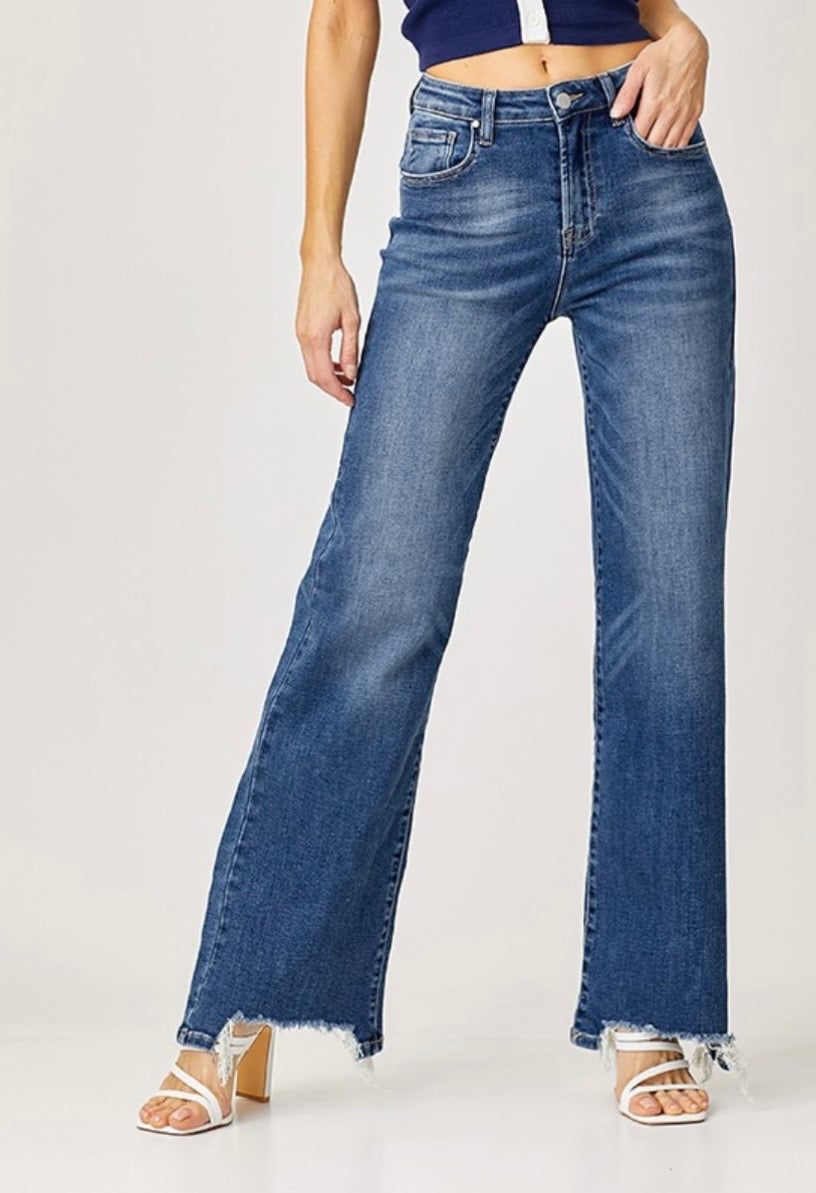 Risen High Rise Wide Leg Jeans
