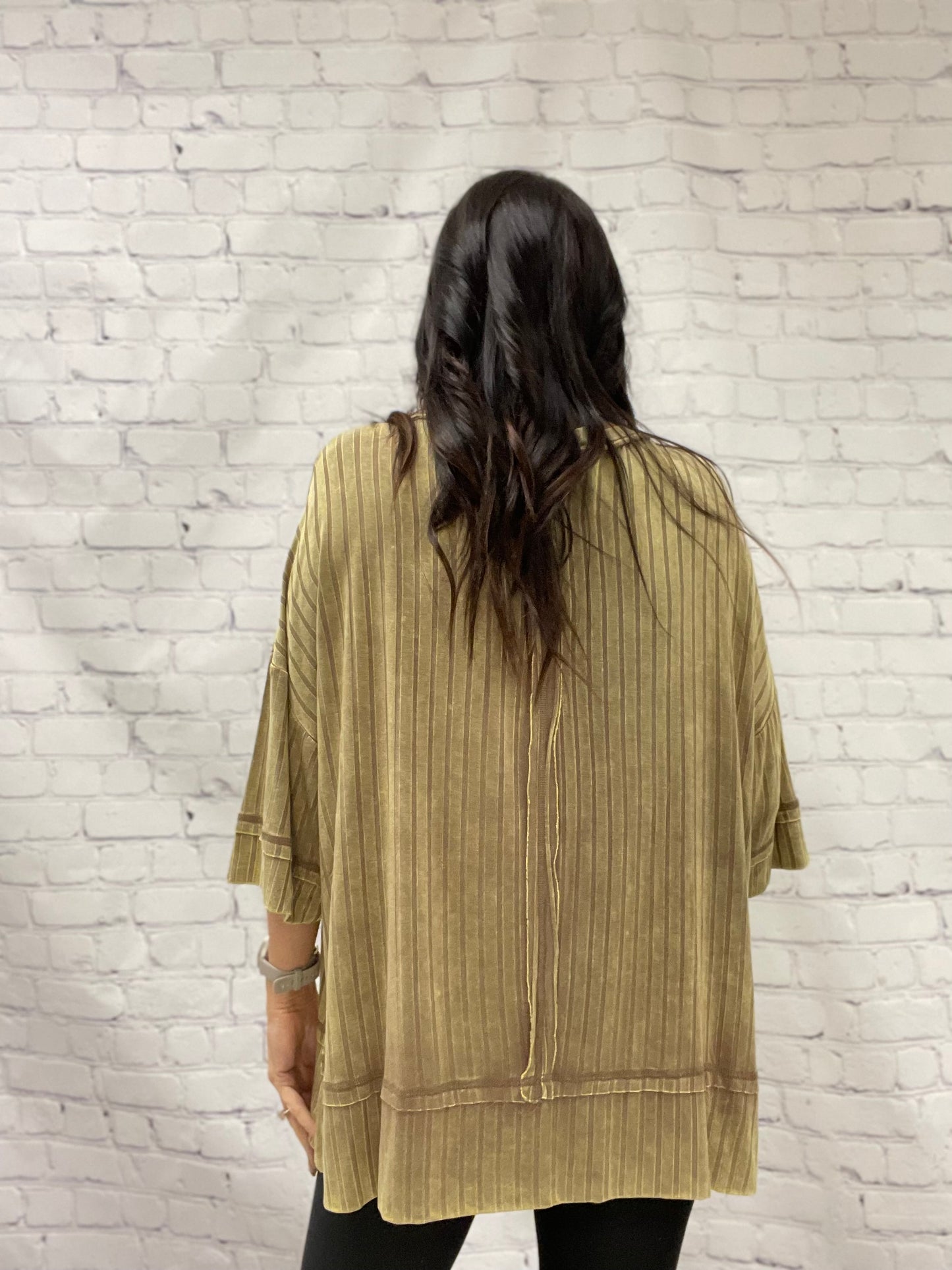 Tan distressed ribbed shirt