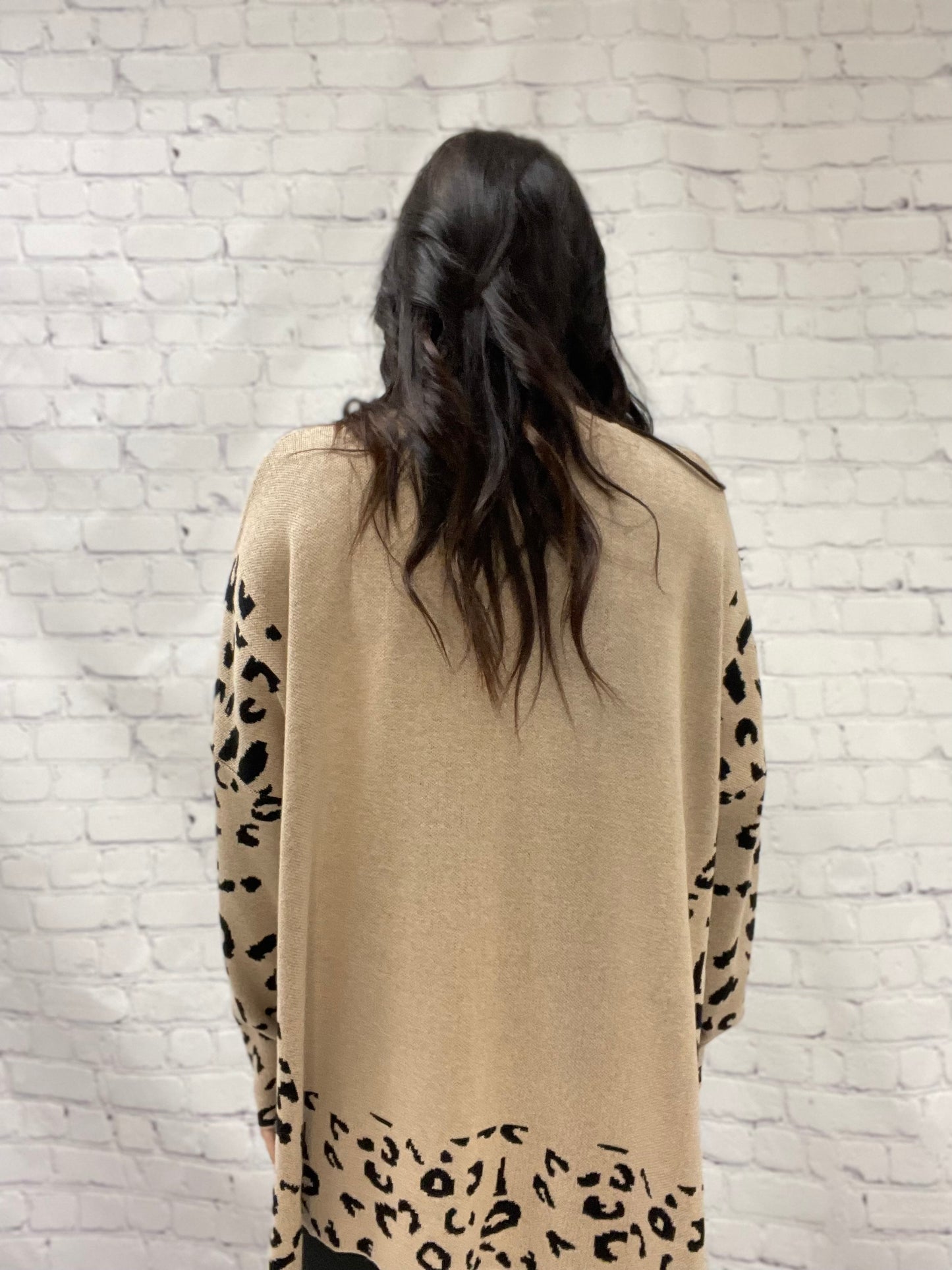 Tan/leopard trim sweater