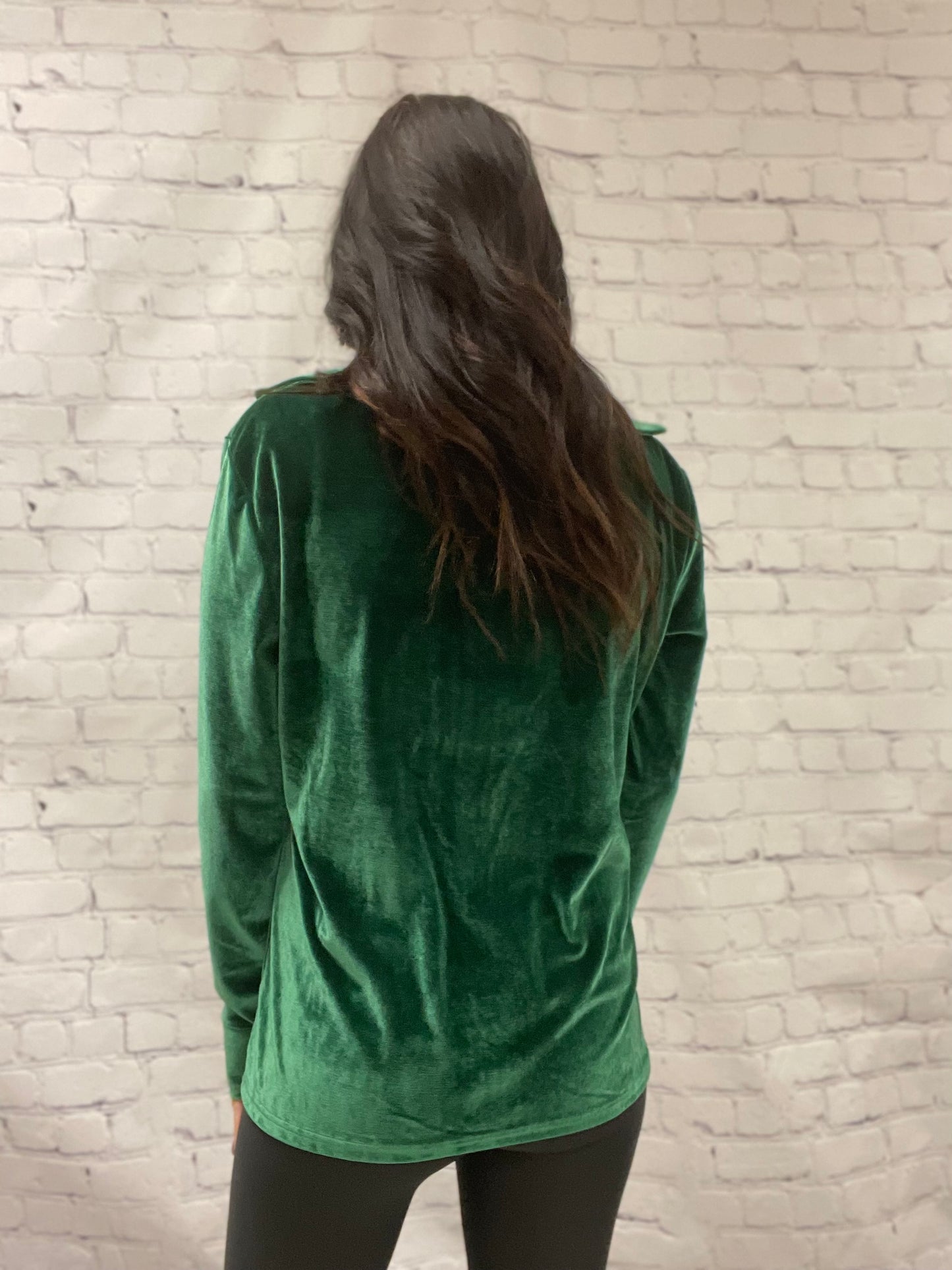 green velvet button-down