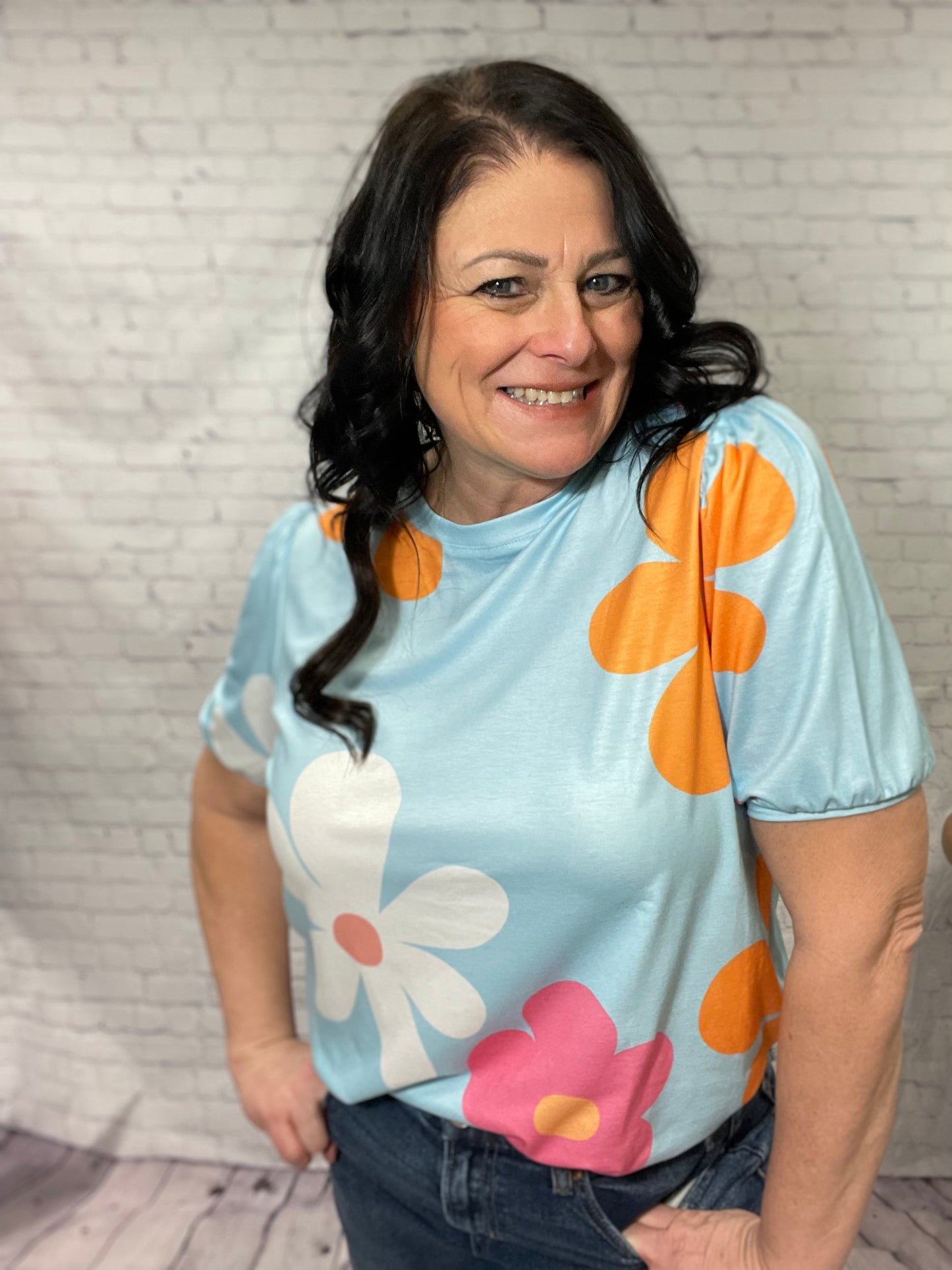 Groovy Blooms Puff Sleeve Top