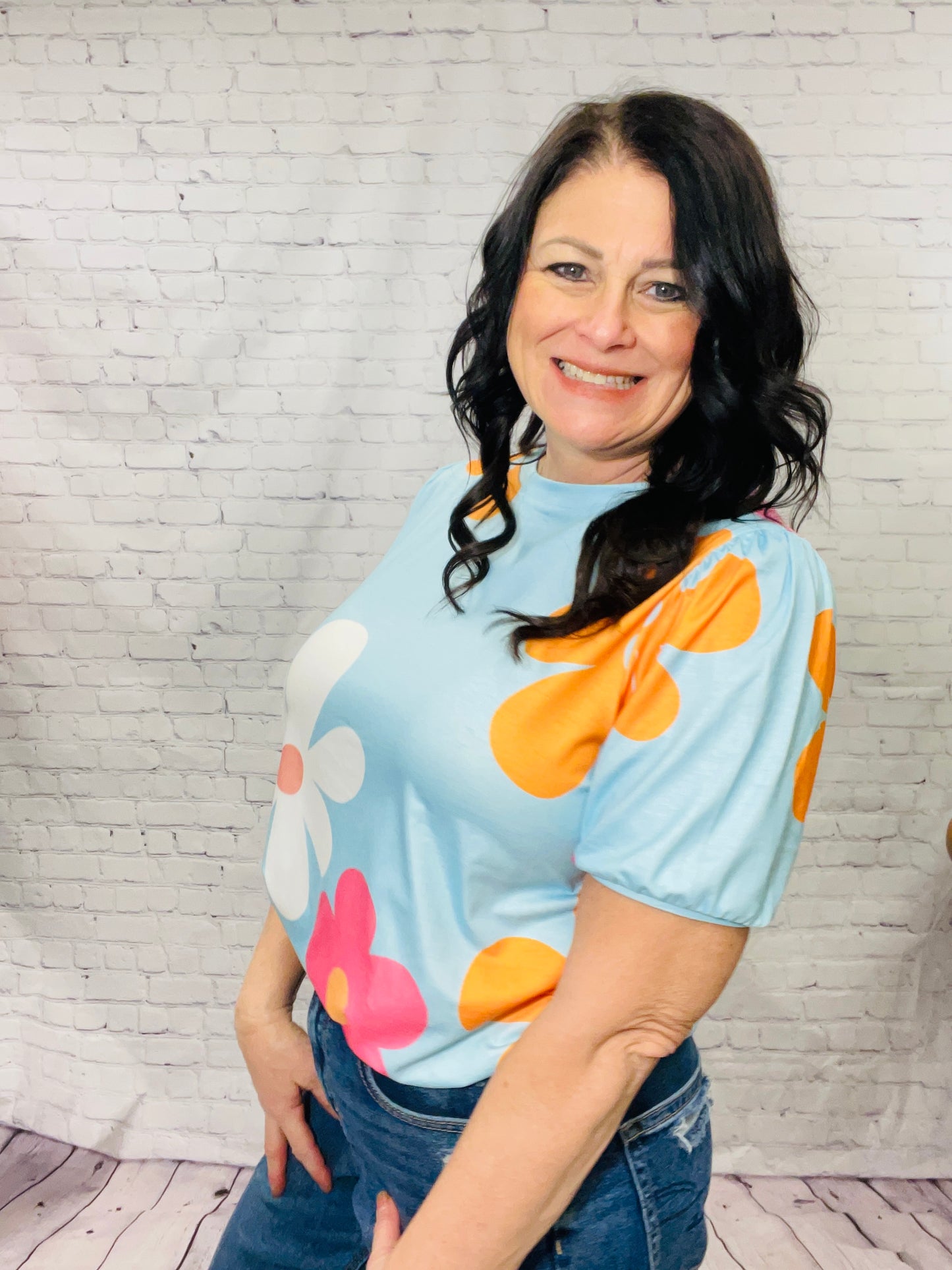 Groovy Blooms Puff Sleeve Top