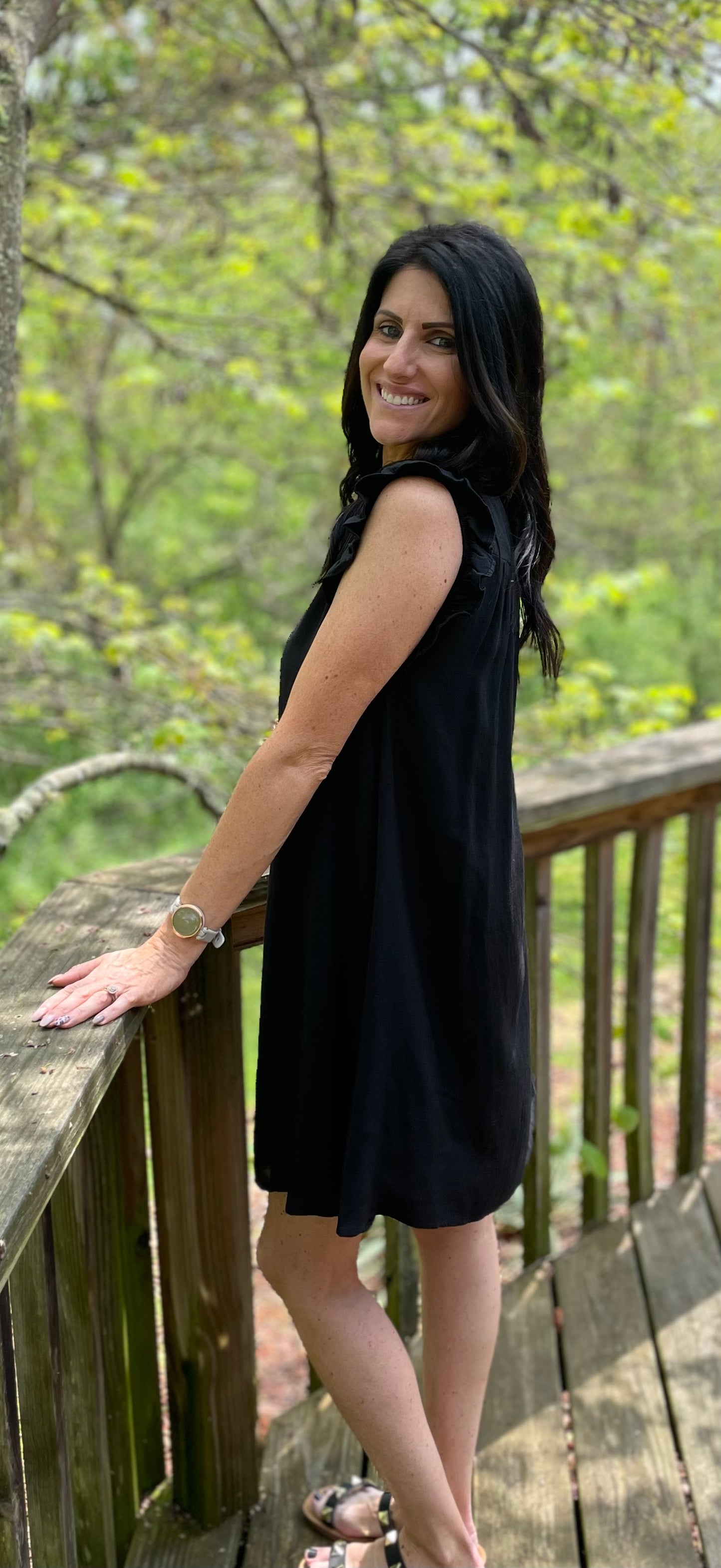 button down, ruffle sleeve dress