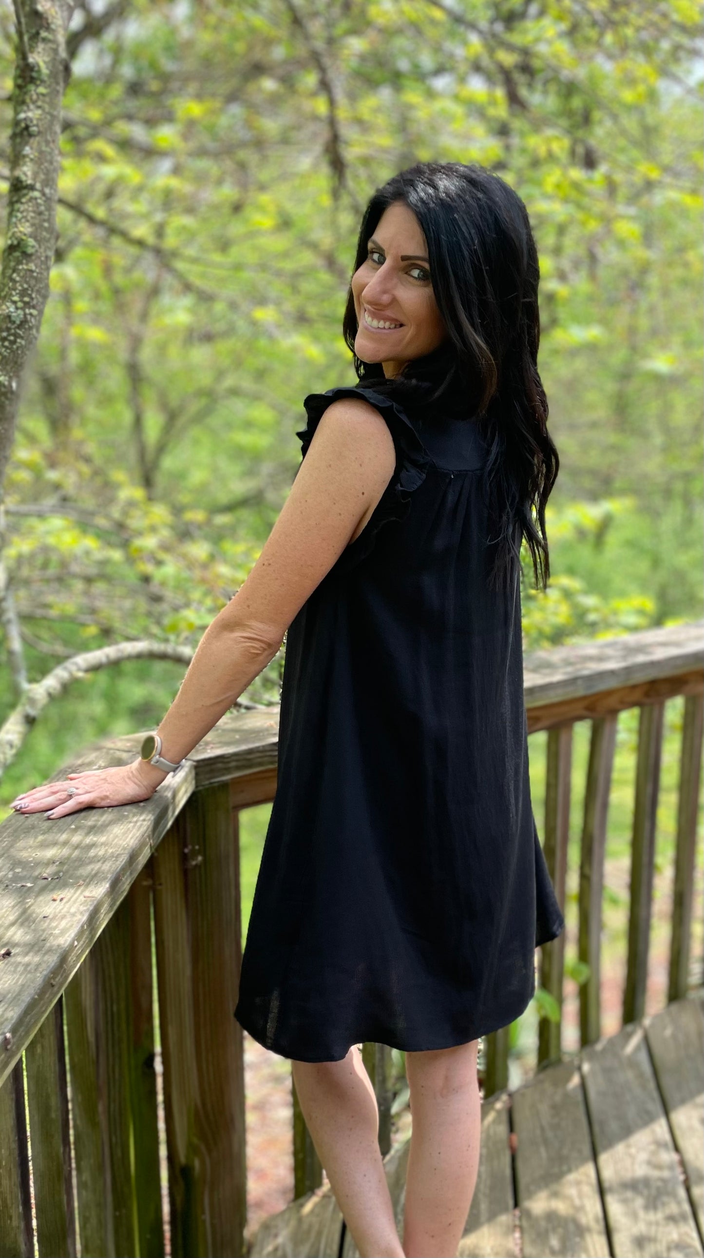 button down, ruffle sleeve dress