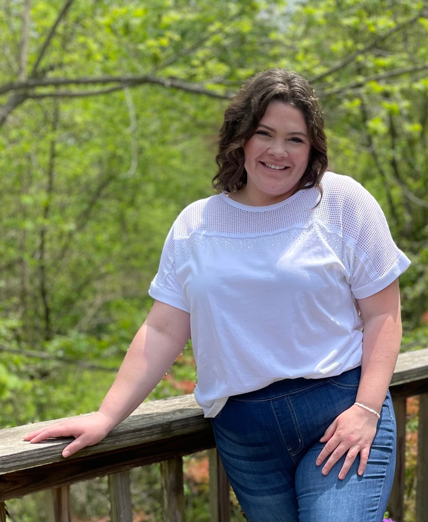 off white shirt w/mesh and bling