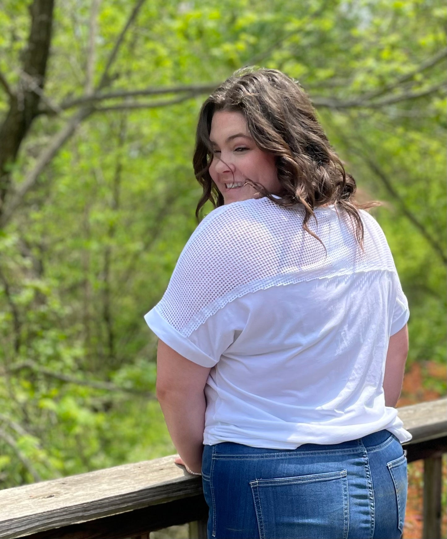 off white shirt w/mesh and bling