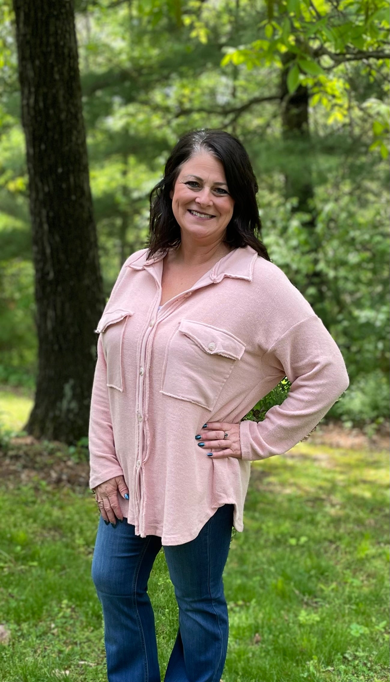 Pink button down jacket