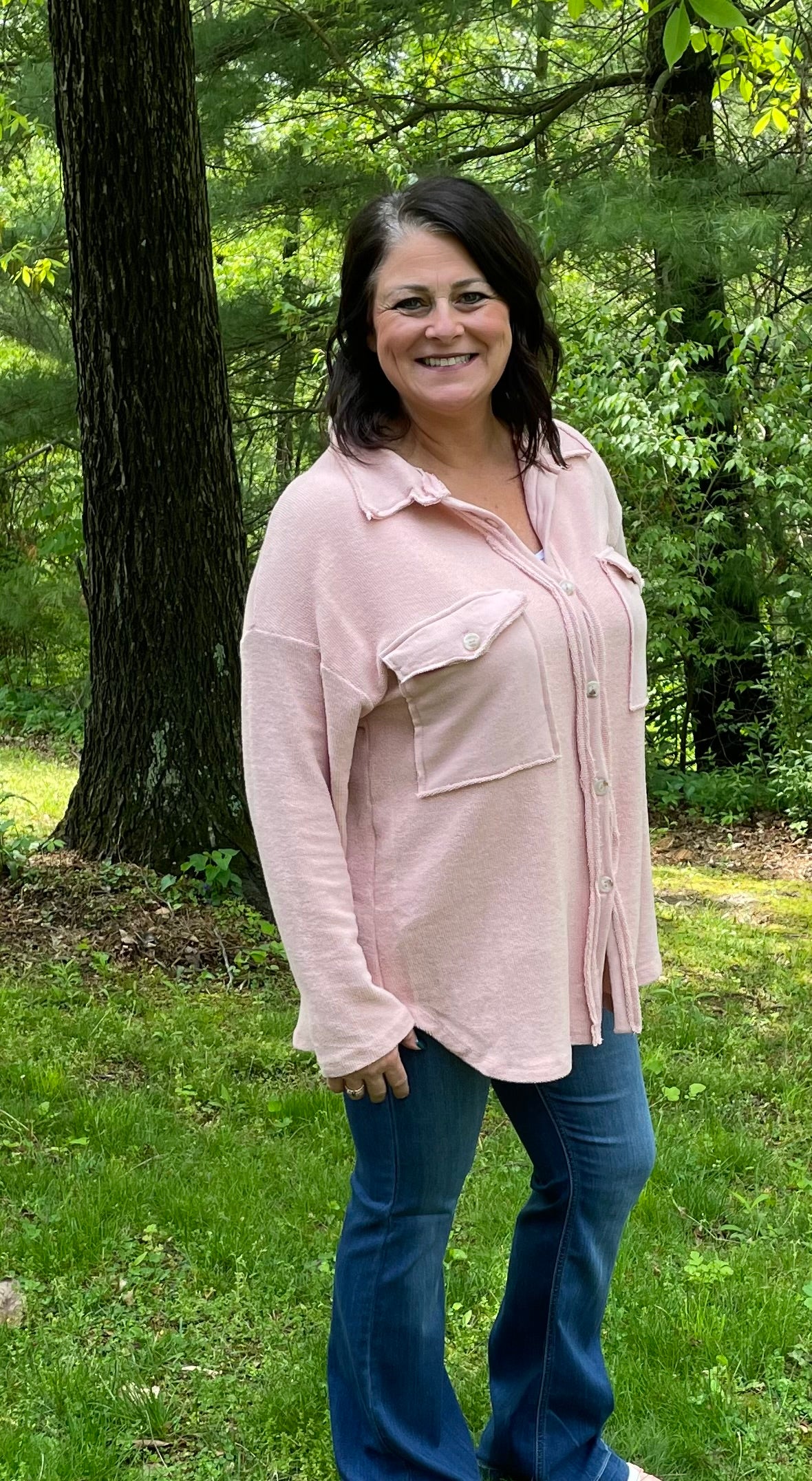 Pink button down jacket