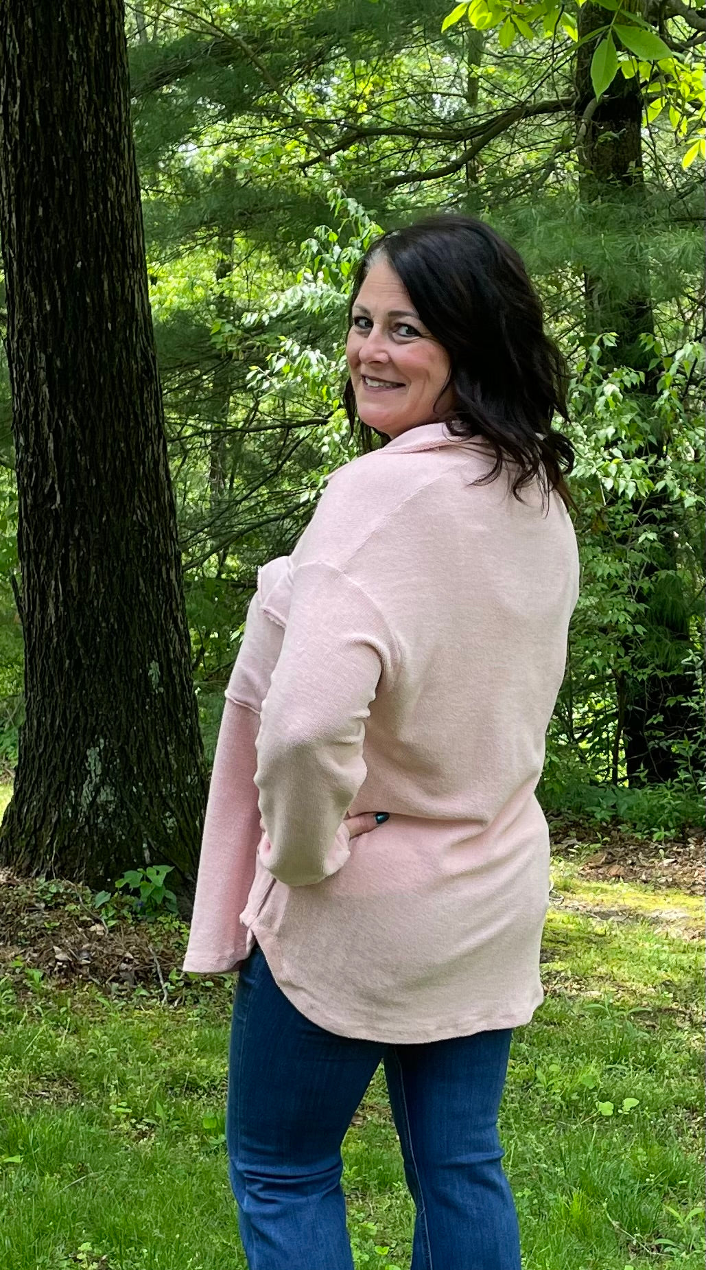 Pink button down jacket