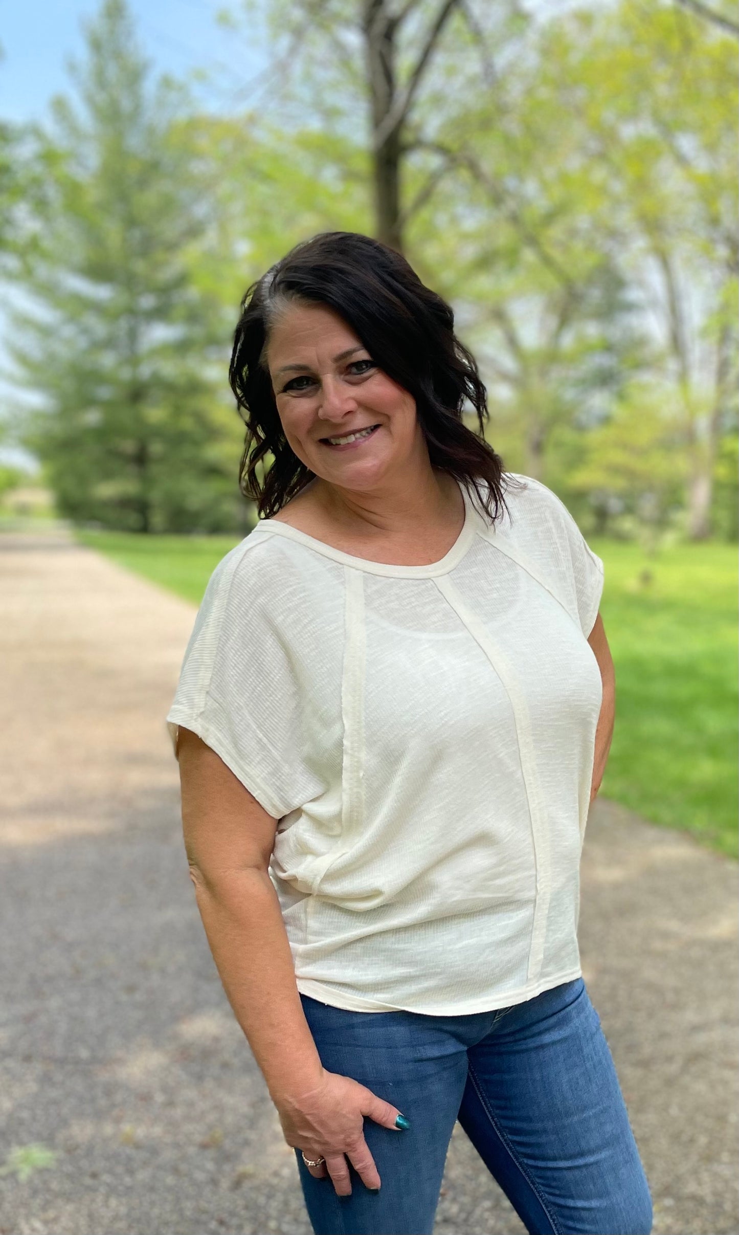 Ivory raglan sleeve shirt