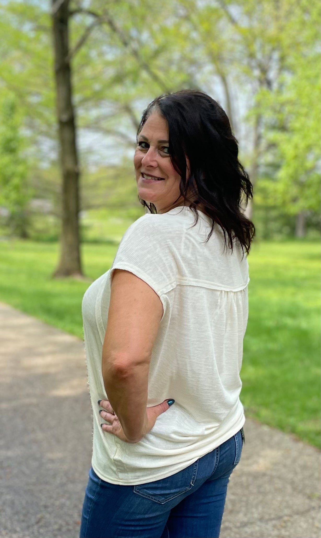 Ivory raglan sleeve shirt