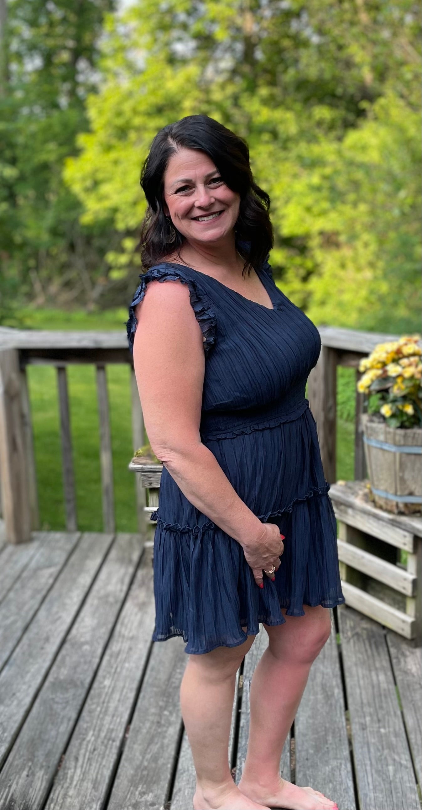 Crinkle material navy dress