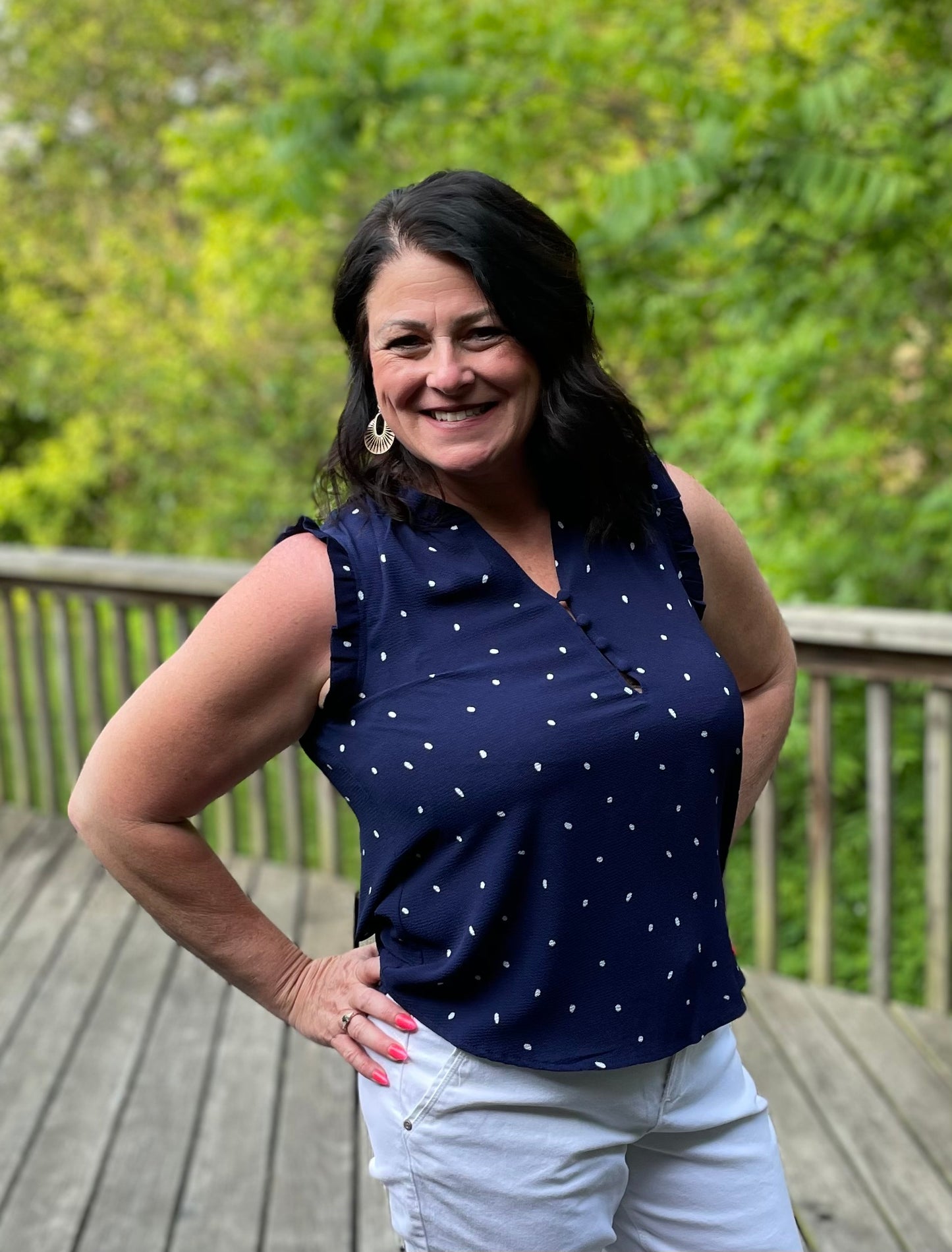 navy w/white polka dots