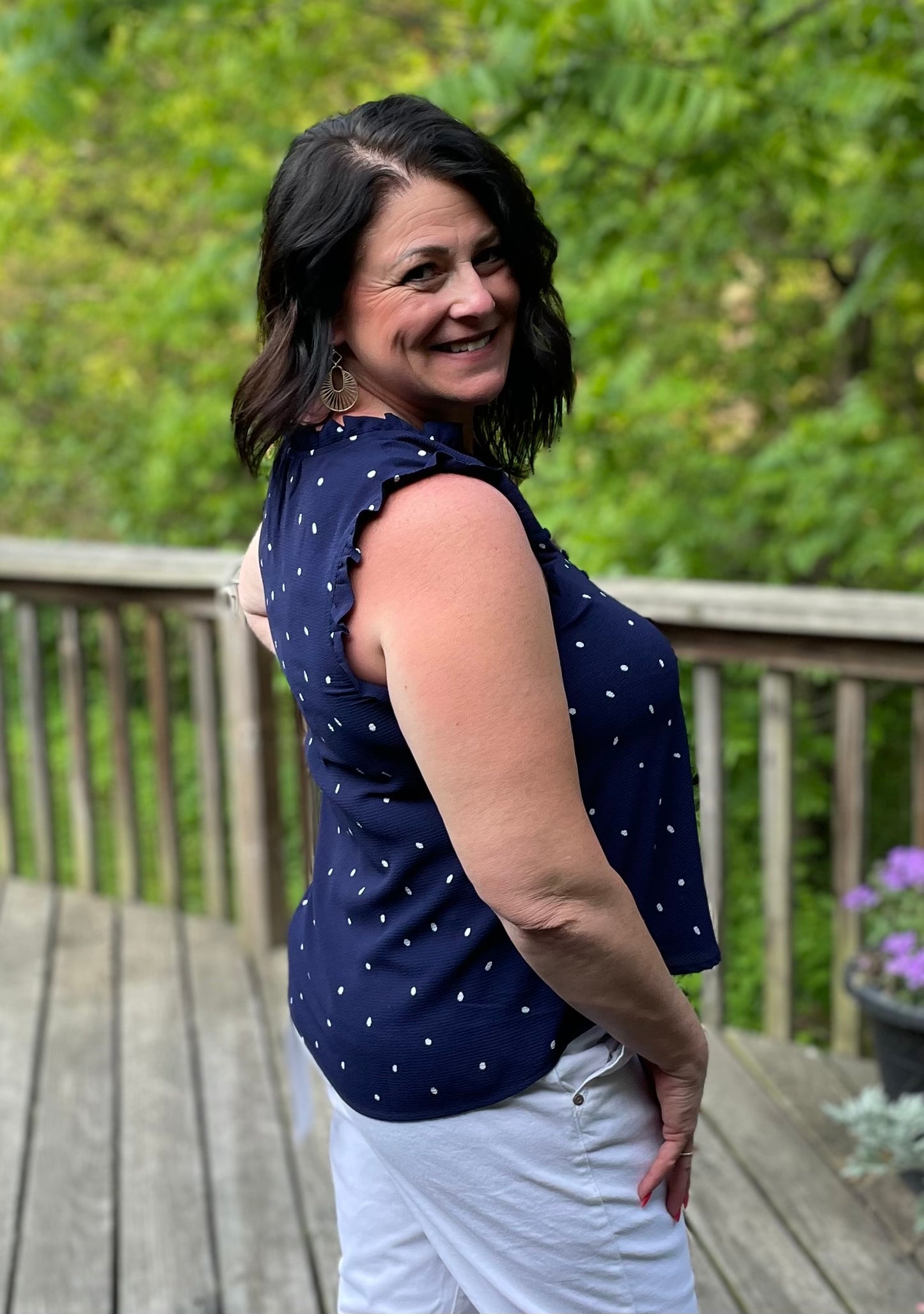 navy w/white polka dots