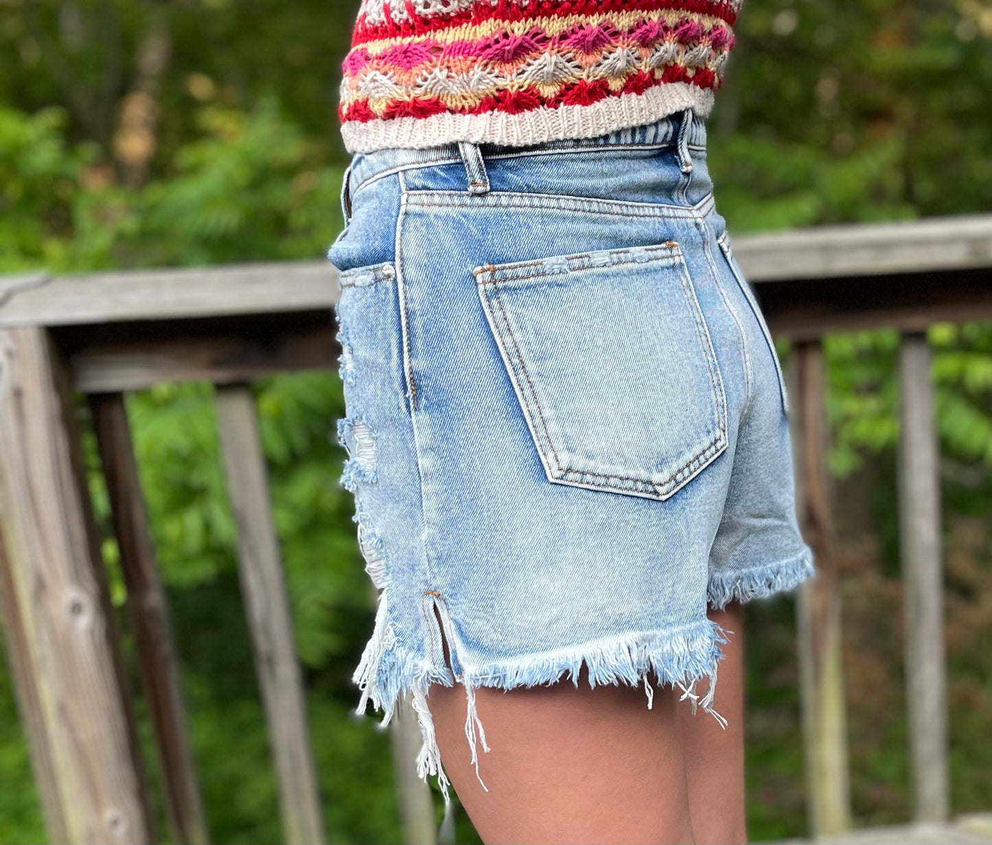 crossover denim shorts