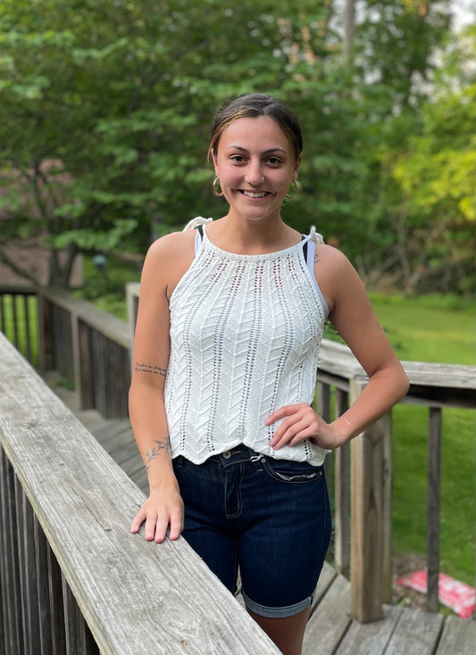 white crocheted tank