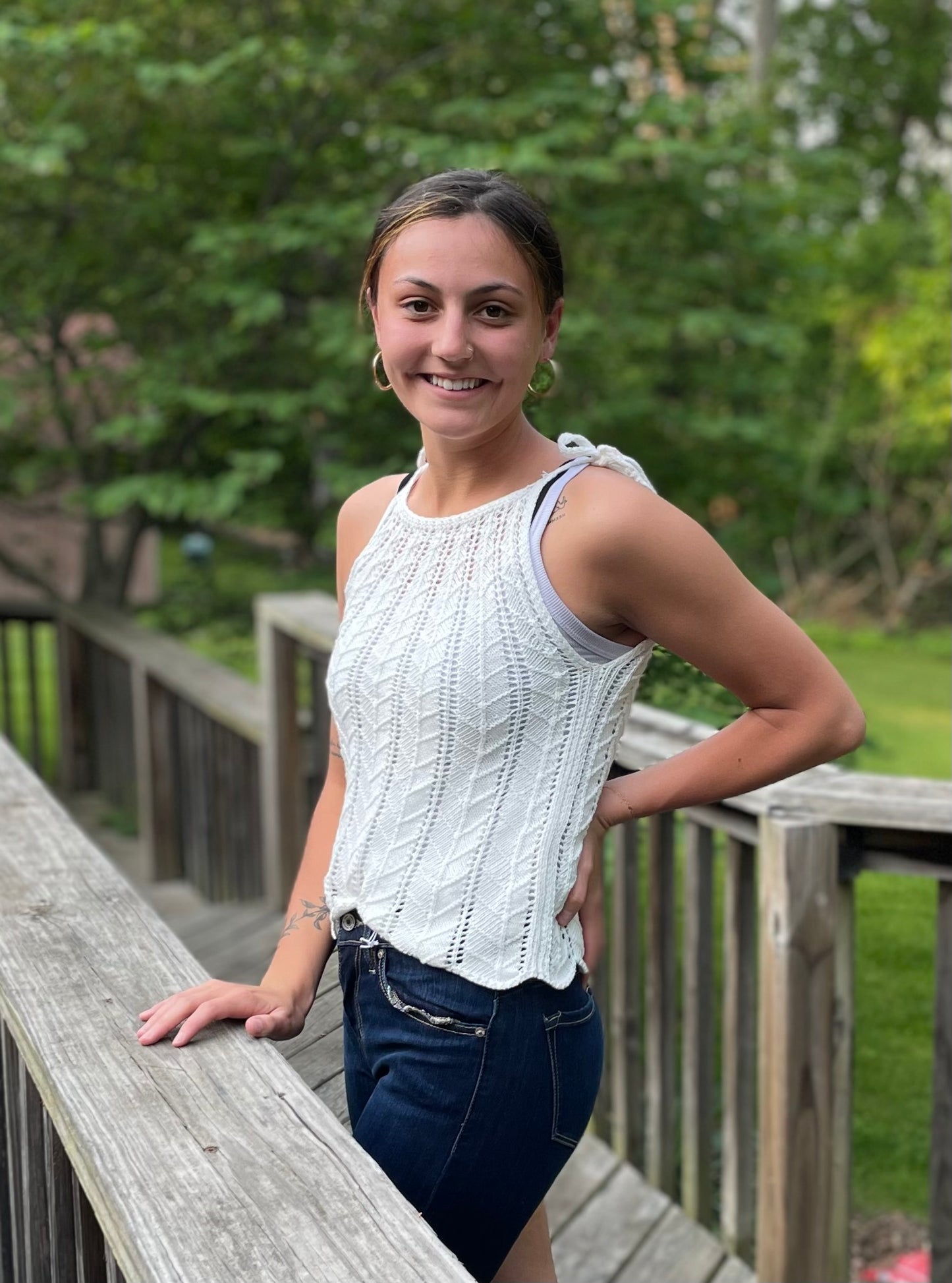 white crocheted tank