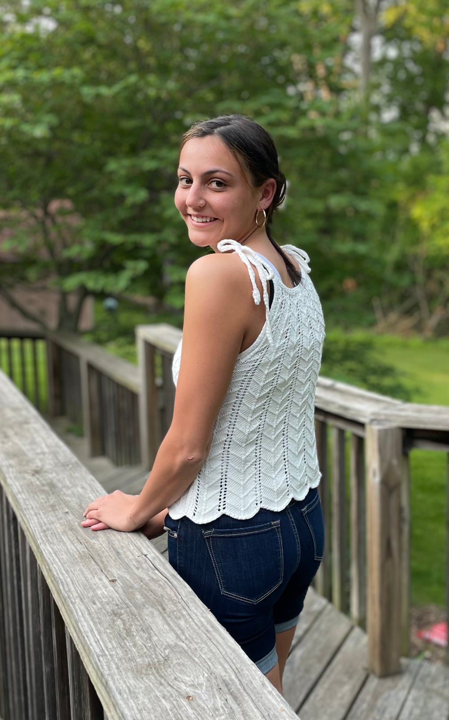 white crocheted tank