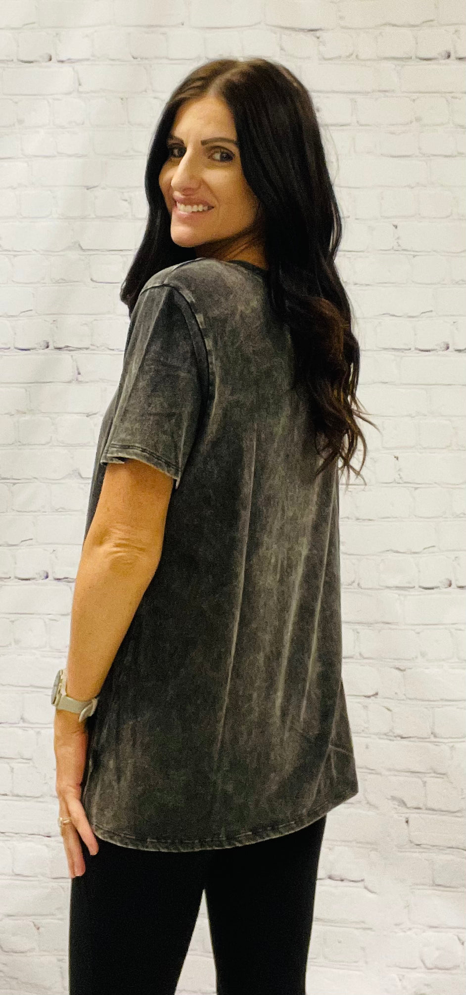 Black Acid Wash V-Neck Shirt