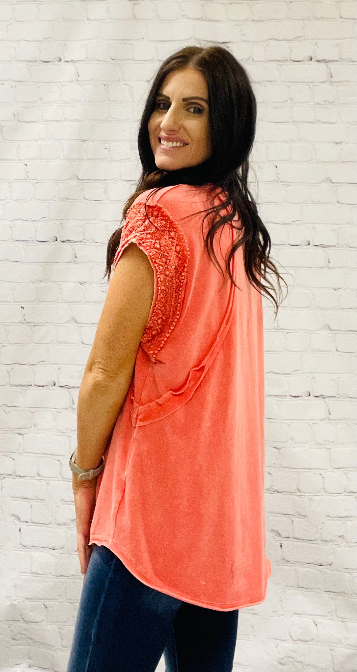 Coral Colored Acid Wash Top