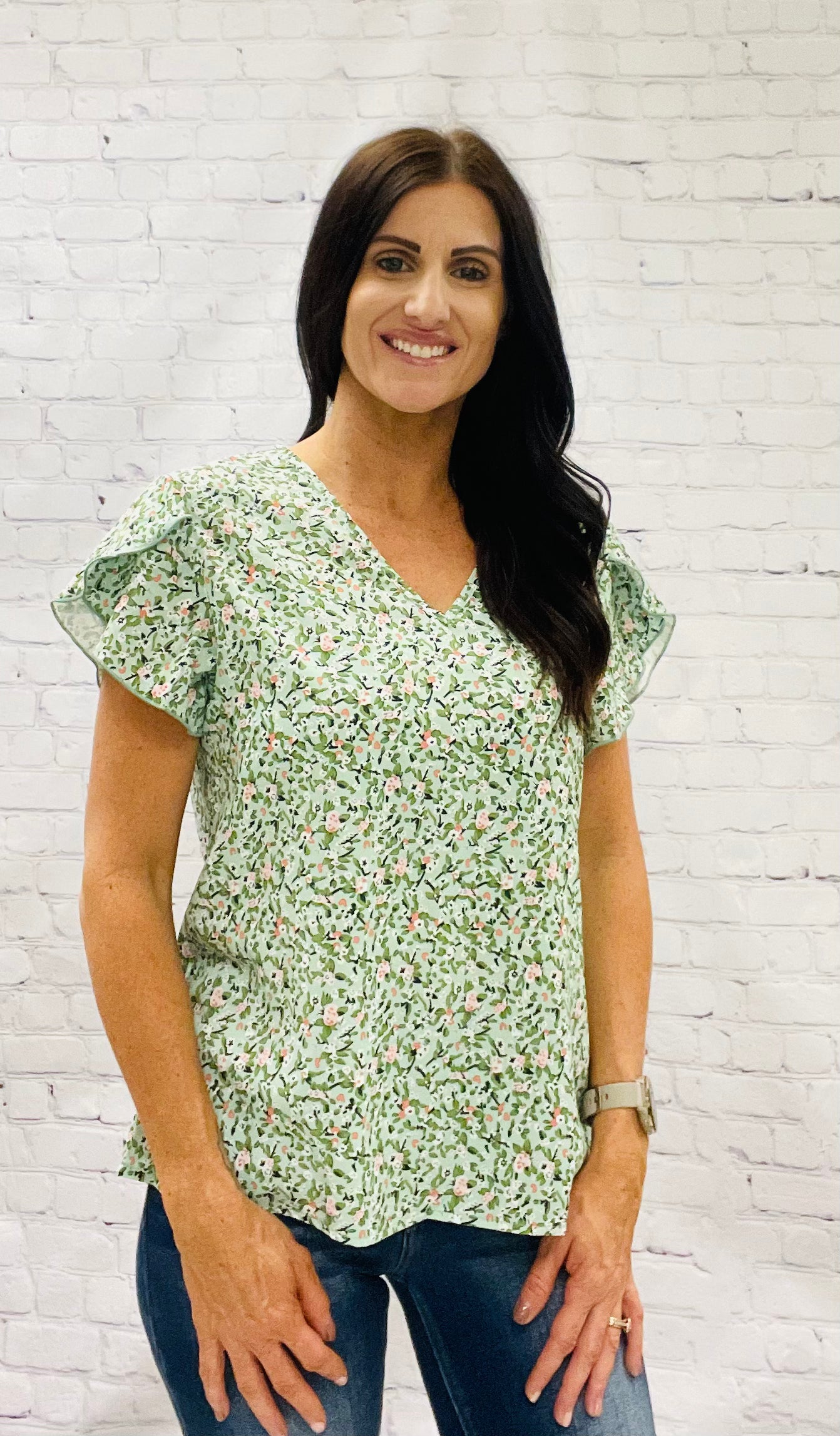 Green Boho Flower Blouse