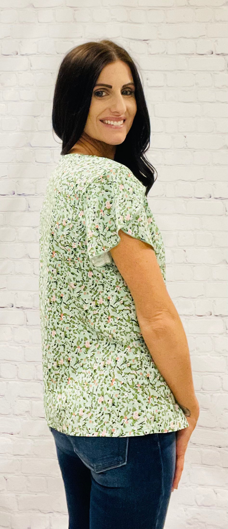 Green Boho Flower Blouse