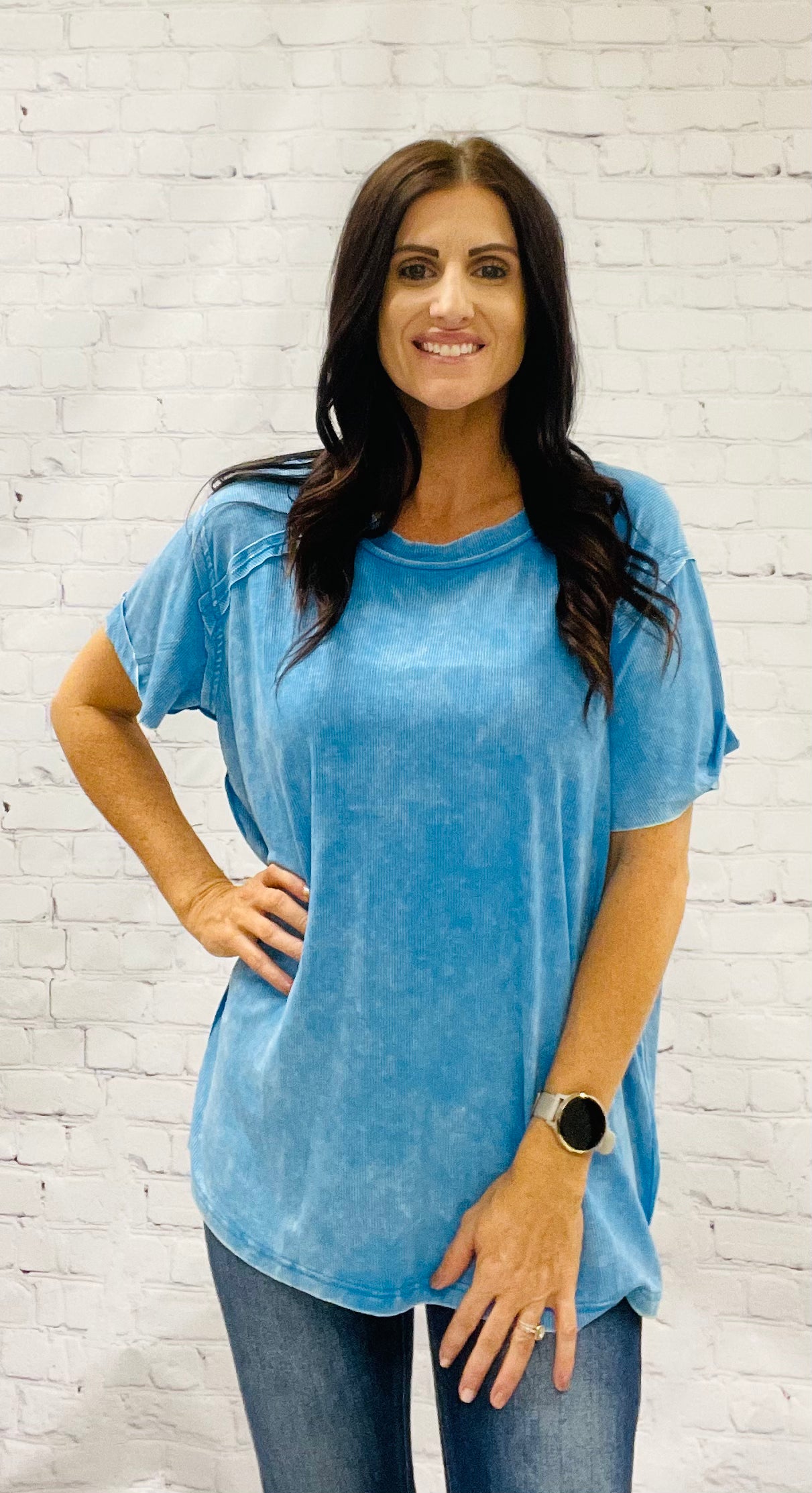 Oversized Acid Wash Tee - Blue