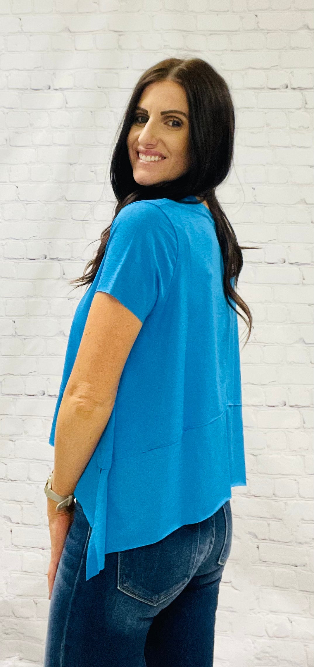 High-Low Cropped Tee - Blue