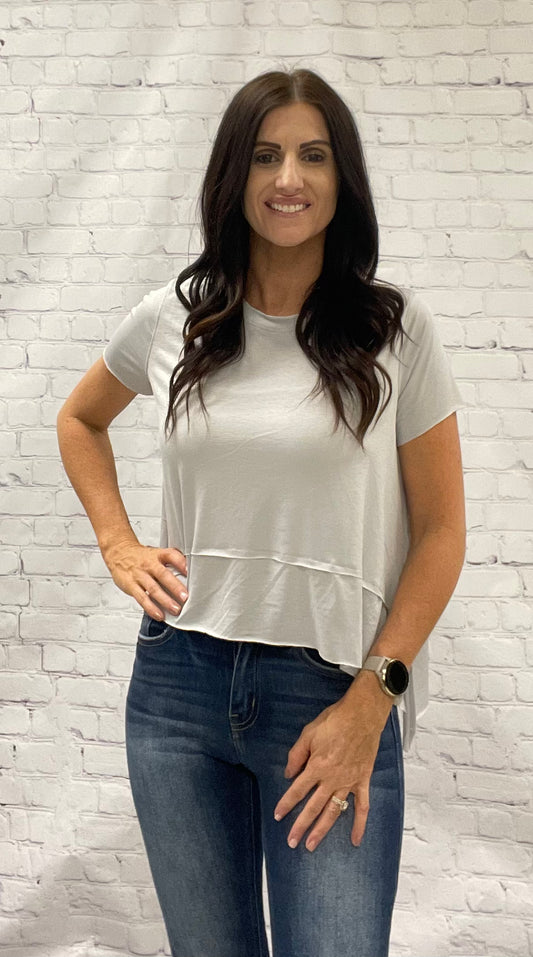 High-Low Cropped Tee - Grey